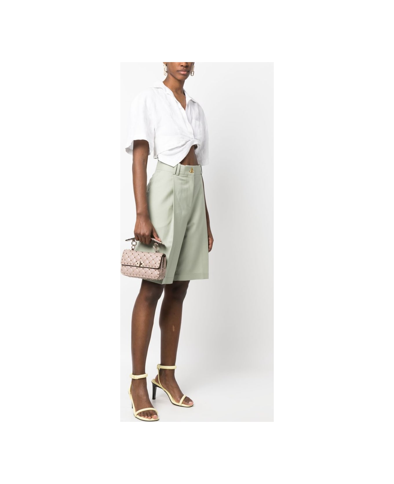 Valentino Garavani Spike Small Leather Shoulder Bag - Powder