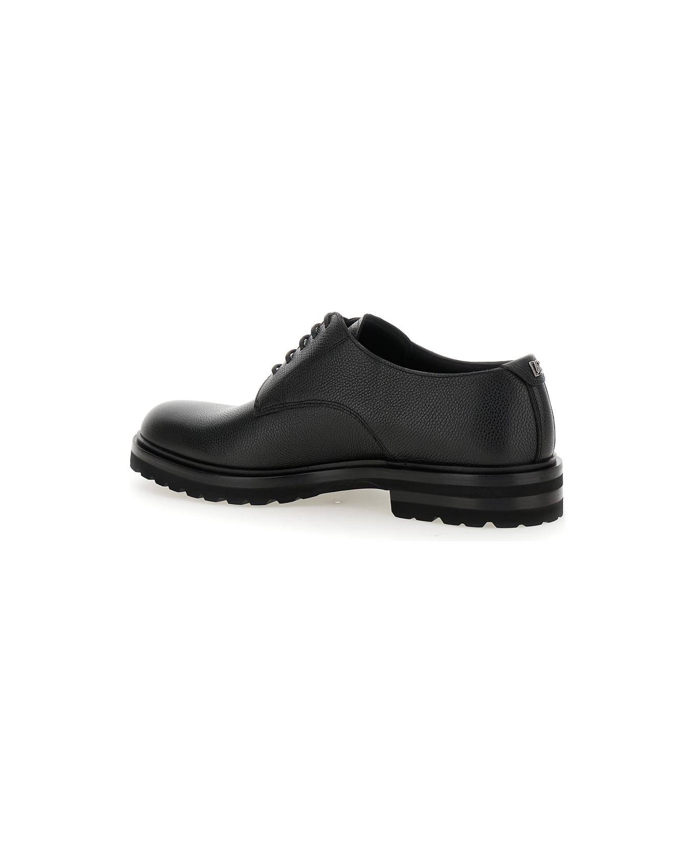 Dolce 
Gabbana 
altavilla
 Black Derby Lace-up Shoes With Metal Dg Logo On Heel In Brushed Leather Man - Black