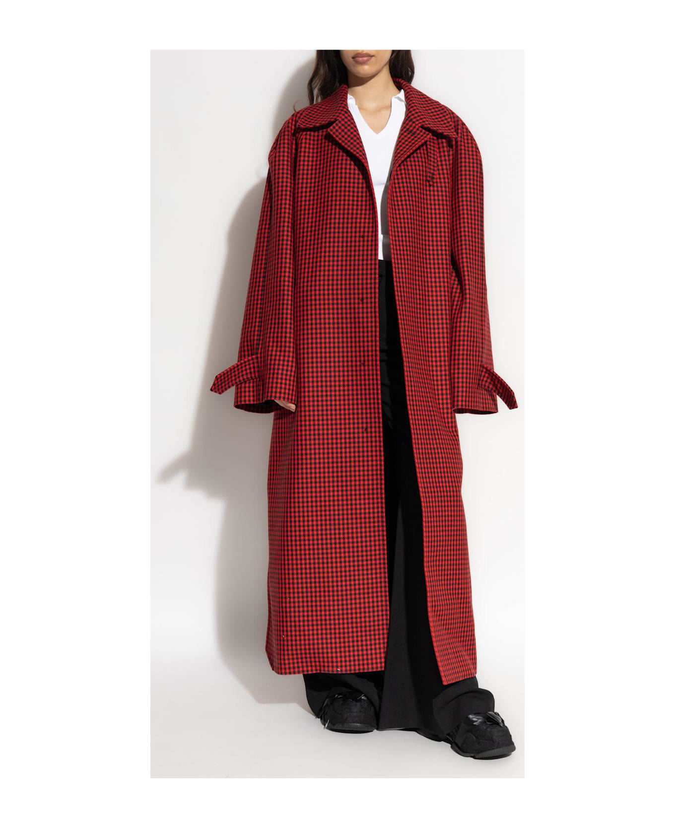 Balenciaga Coat With Houndstooth Pattern - Red