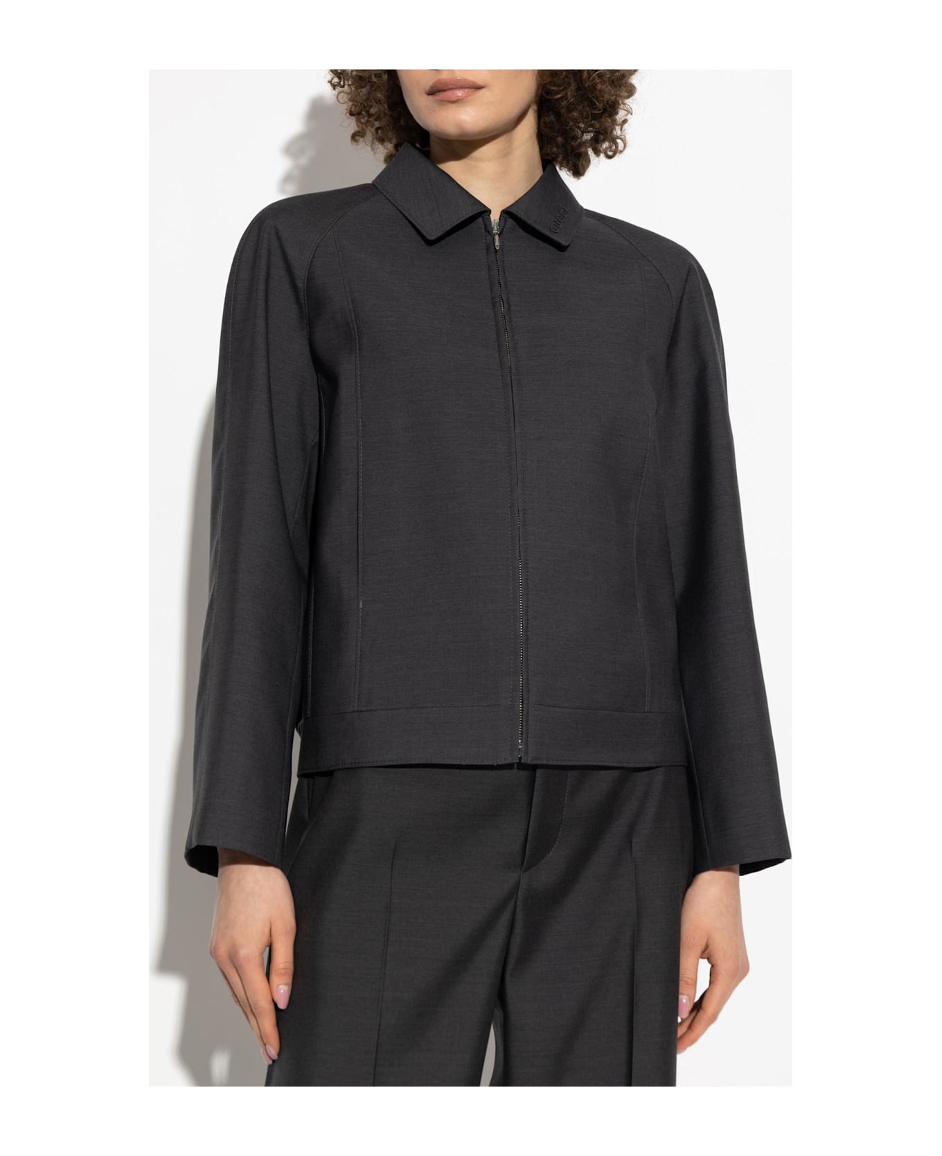 Gucci Wool Jacket With Embroidered Logo On The Collar - Grey