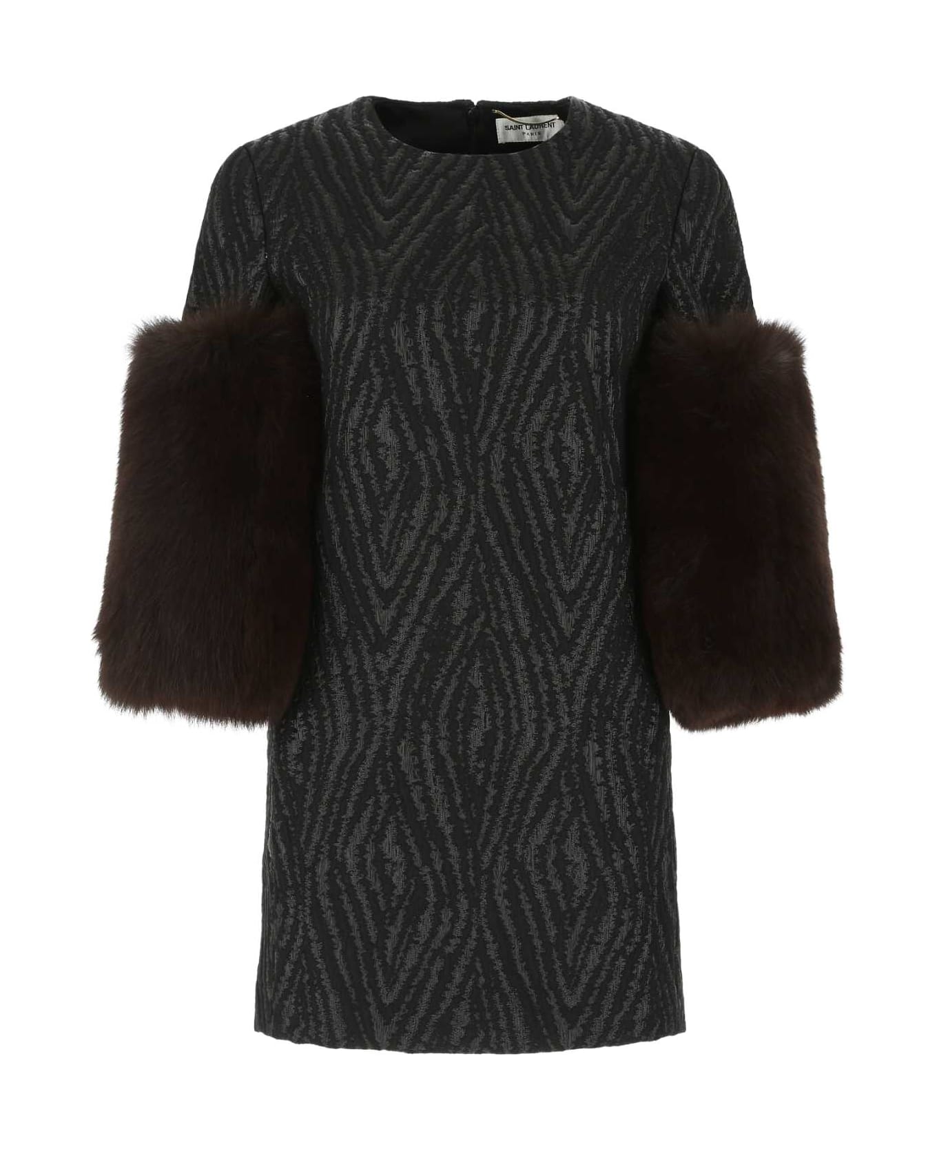 Saint Laurent Black Damask Mini Dress - 1000