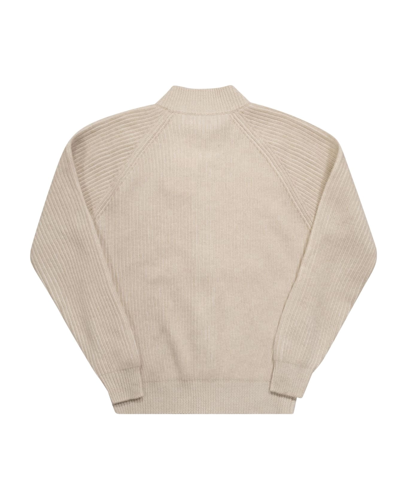 Brunello Cucinelli Vanisé Ribbed Cashmere Turtleneck Cardigan With Zip - Sand