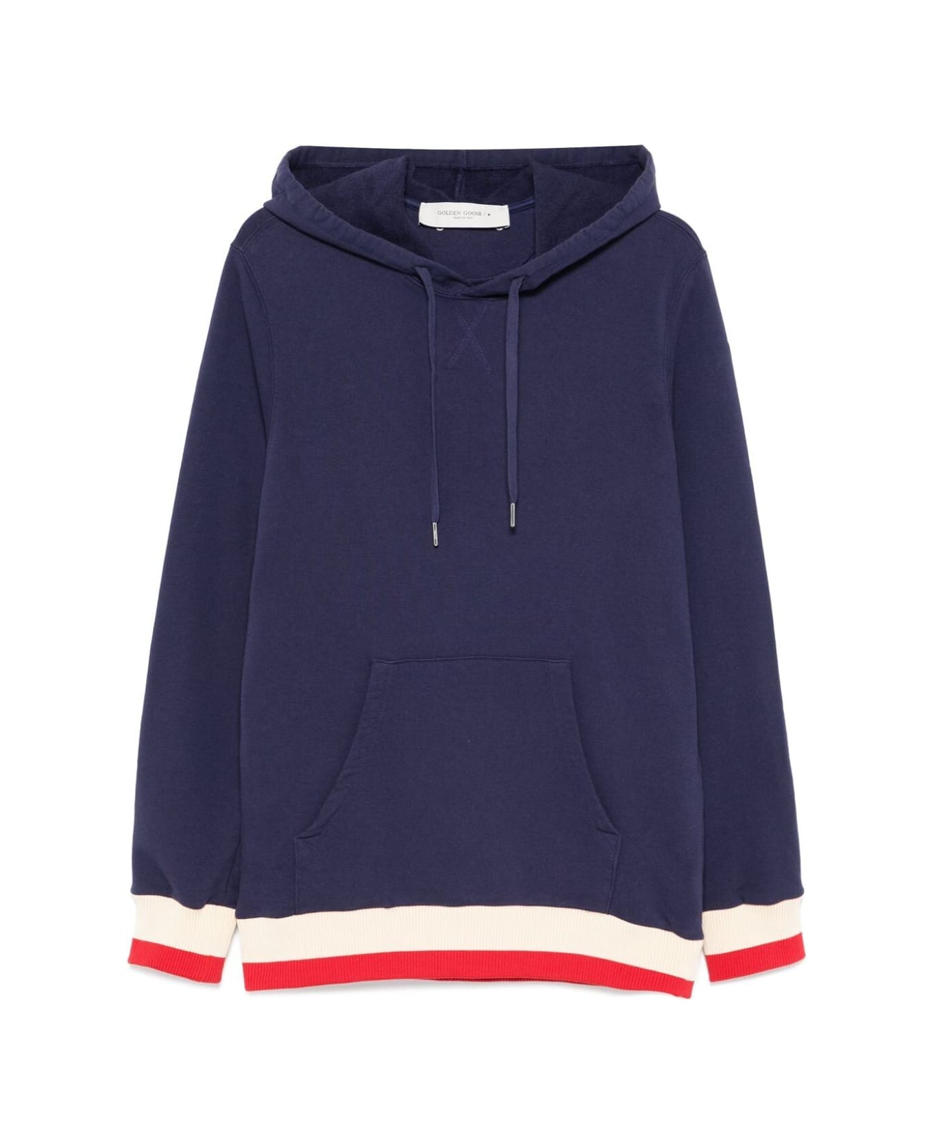 Golden Goose Journey M`s Hoodie Swatshirt With Golden Patches And Bicolour Rib - Eclipse Heritage White Urban Red