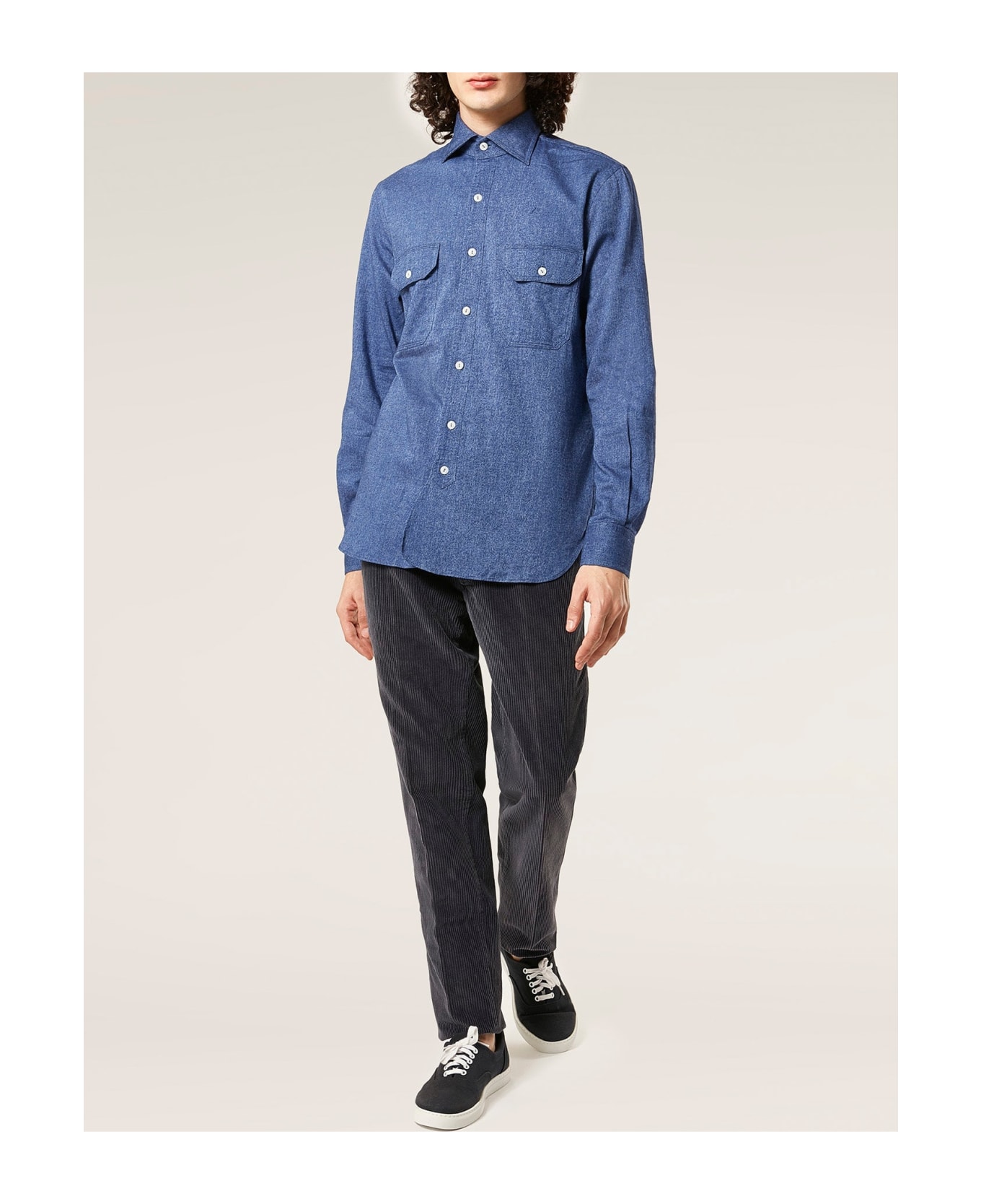 doppiaa Aantero Blue Flannel Shirt