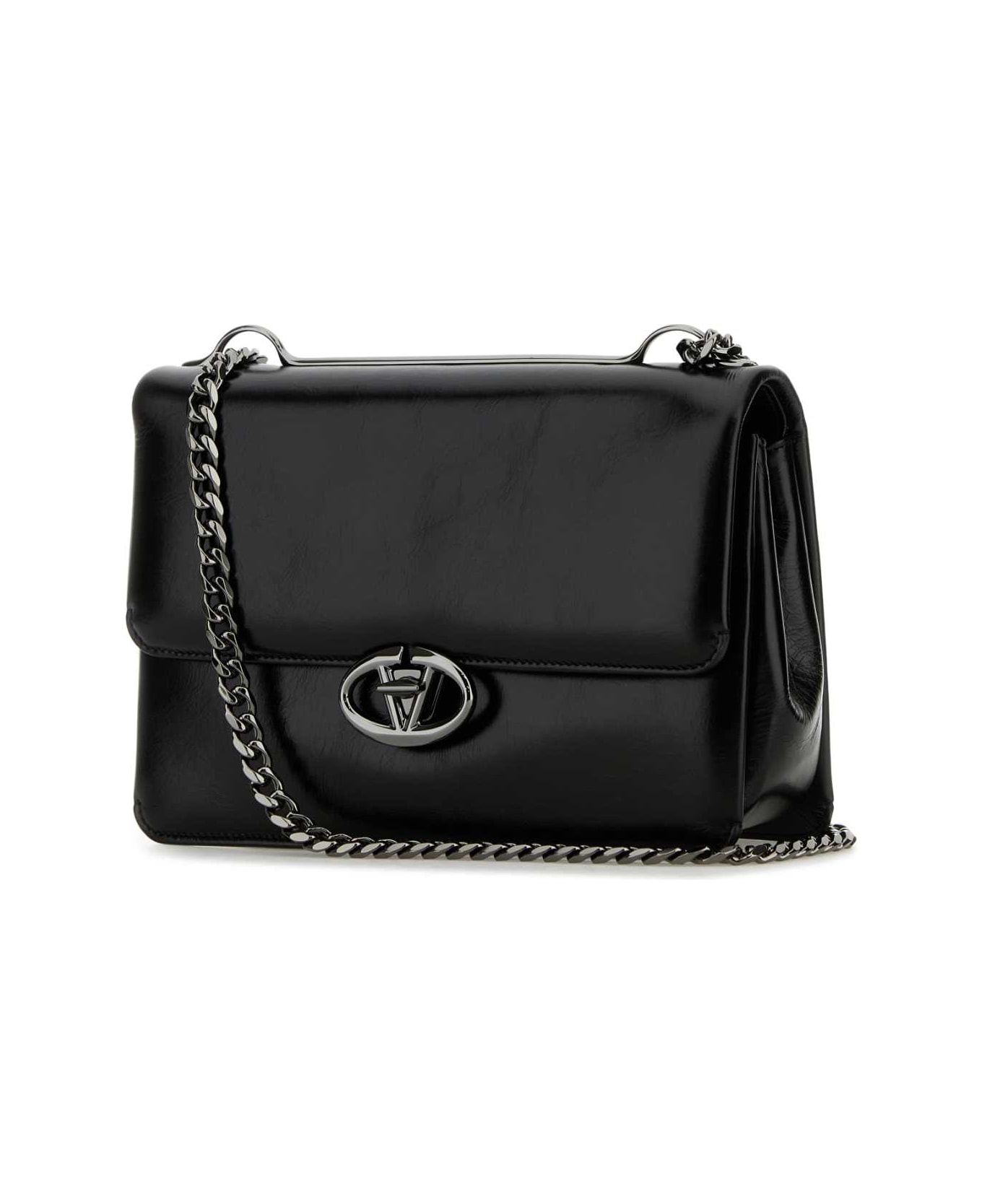 Valentino Garavani Black Leather Medium Vlogo Shoulder Bag - NERO