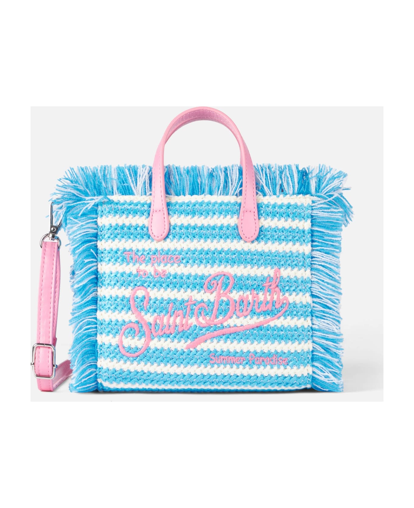 MC2 Saint Barth Mini Vanity Straw Bag With Embroidery And Stripes - SKY