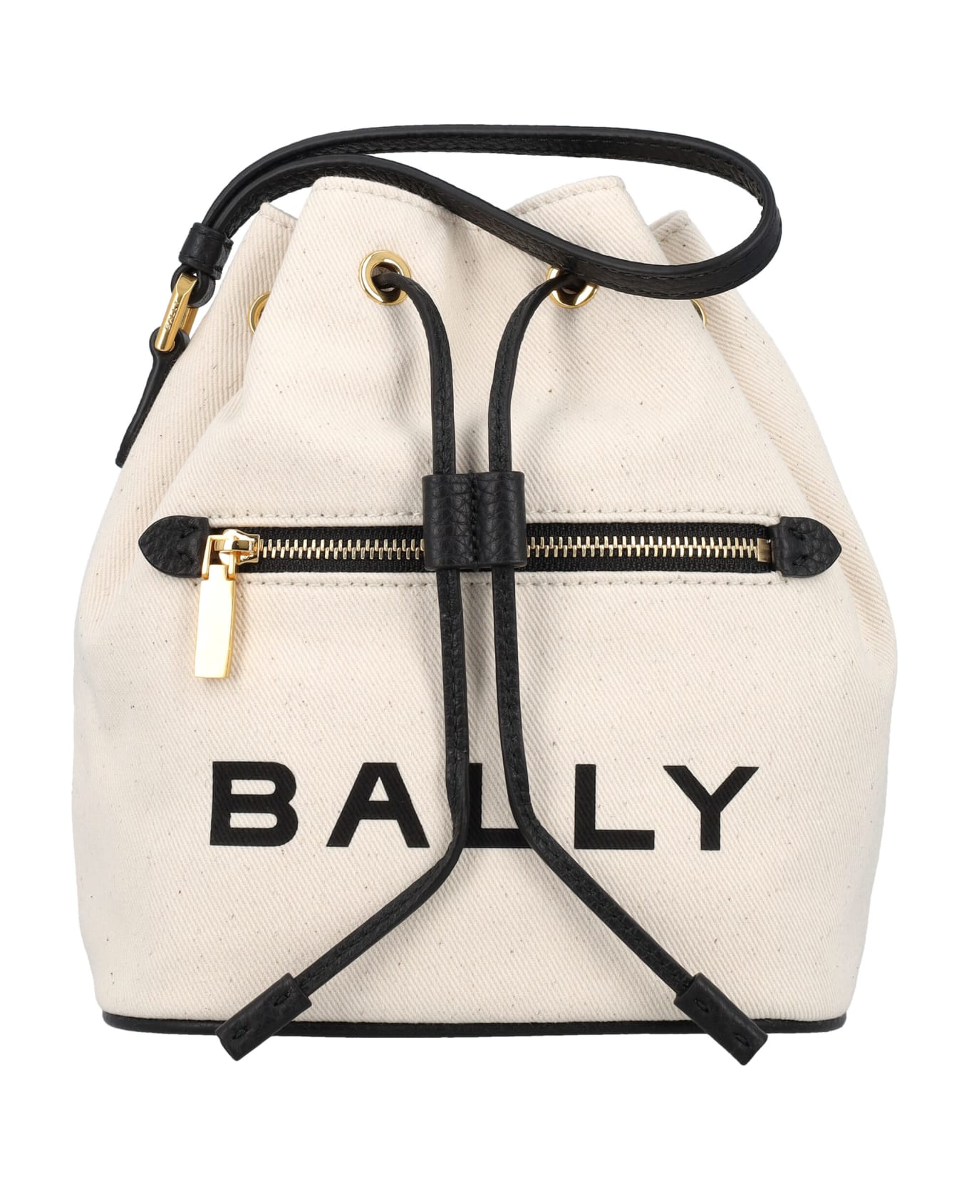 Bally Bar Minibucket Bag - NATURAL/BLACK+ORO
