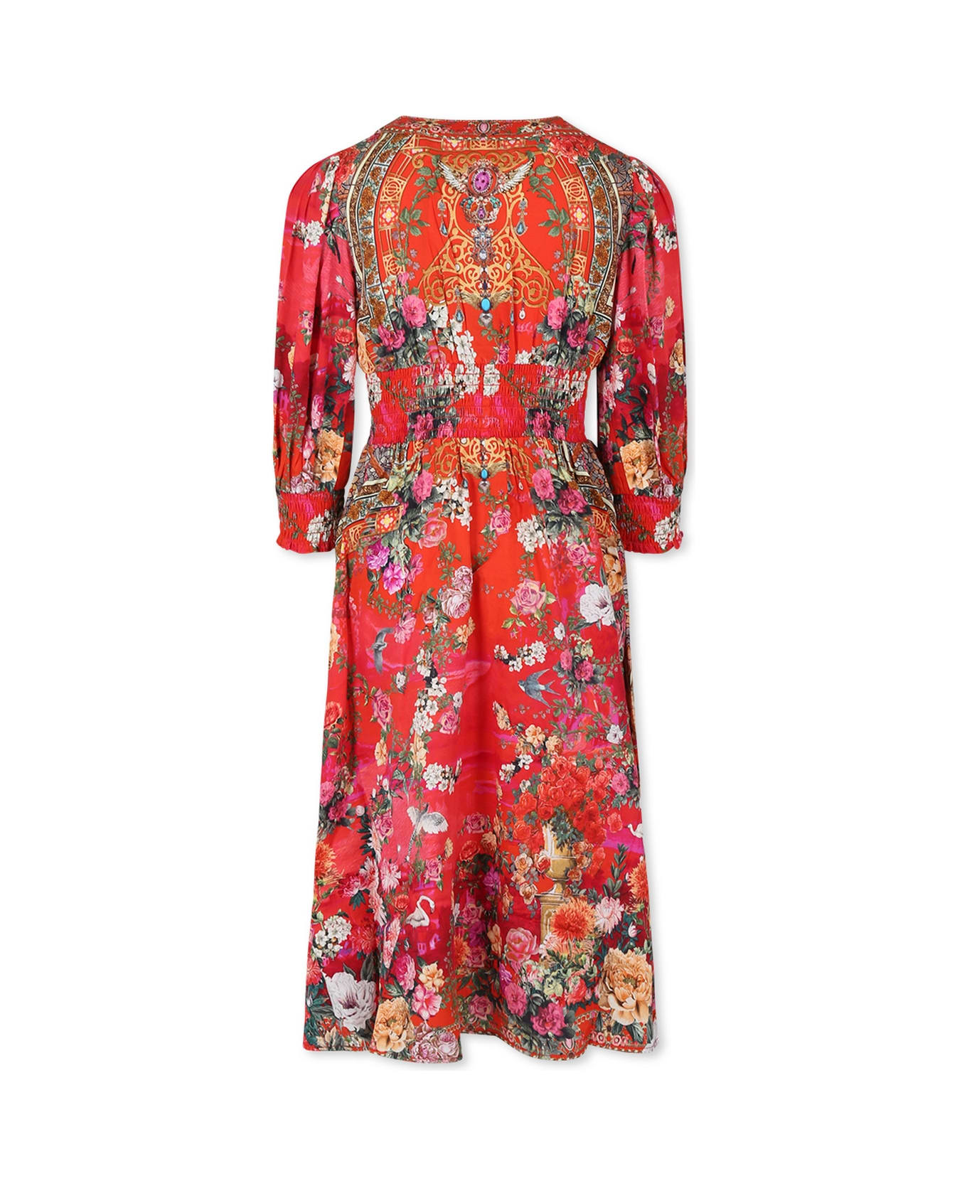 Camilla Red Dress For Girl With Floral Print - Red