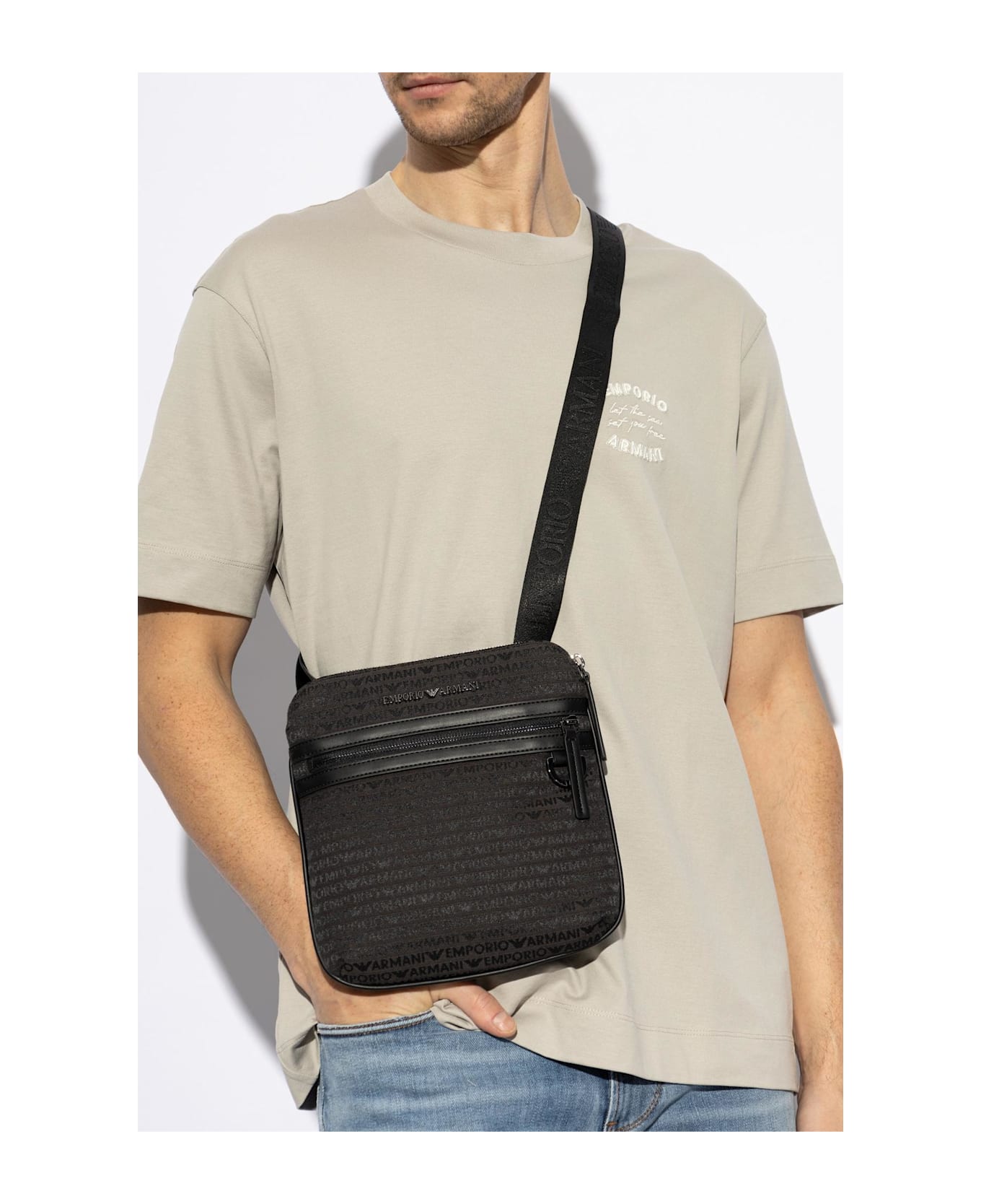 Emporio Armani Shoulder Bag With Monogram - Black