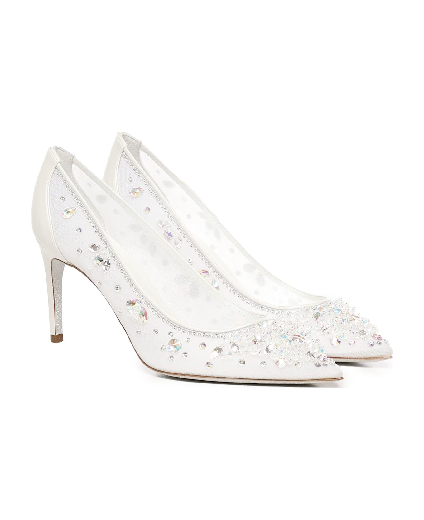 René Caovilla Cindarella Rhinestons Embellished Pumps - White