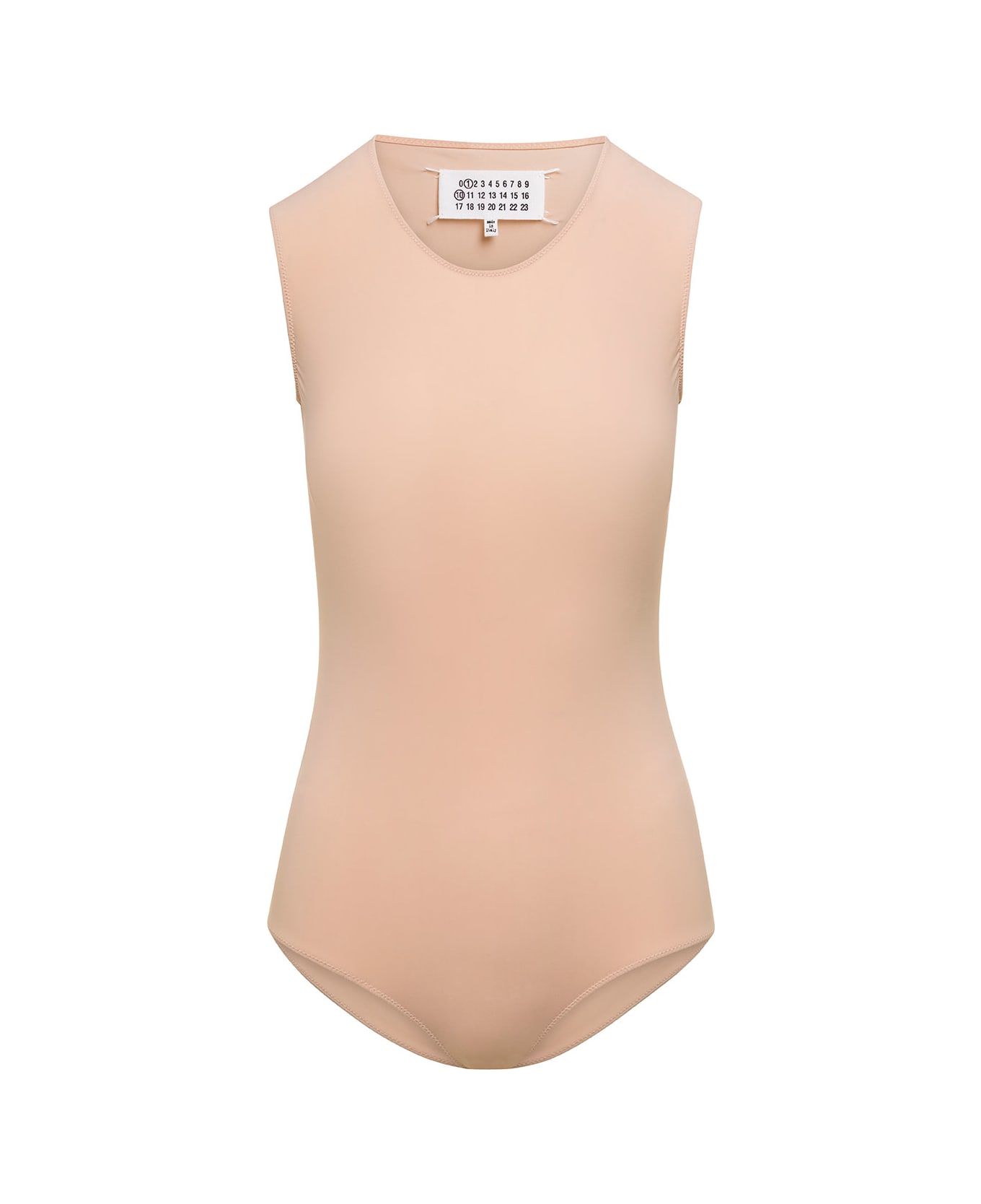 Maison Margiela Nude Crewneck Bodysuit With Iconic 4 Stitches In Tech Jersey Woman - Beige