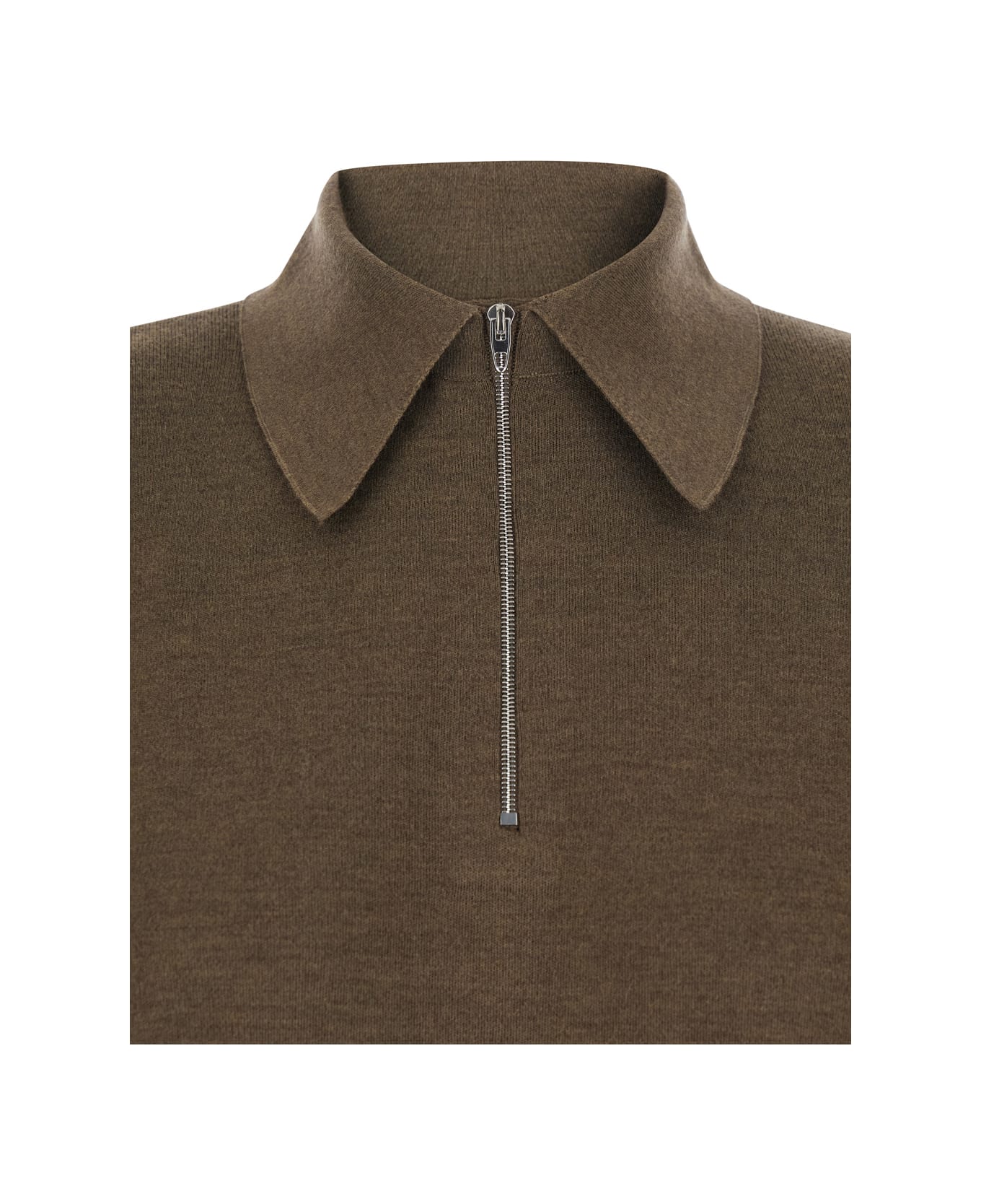 Phoebe Philo Brown Polo Shirt With Classic Collar And Front Zip Closure In Wool Woman - Brown