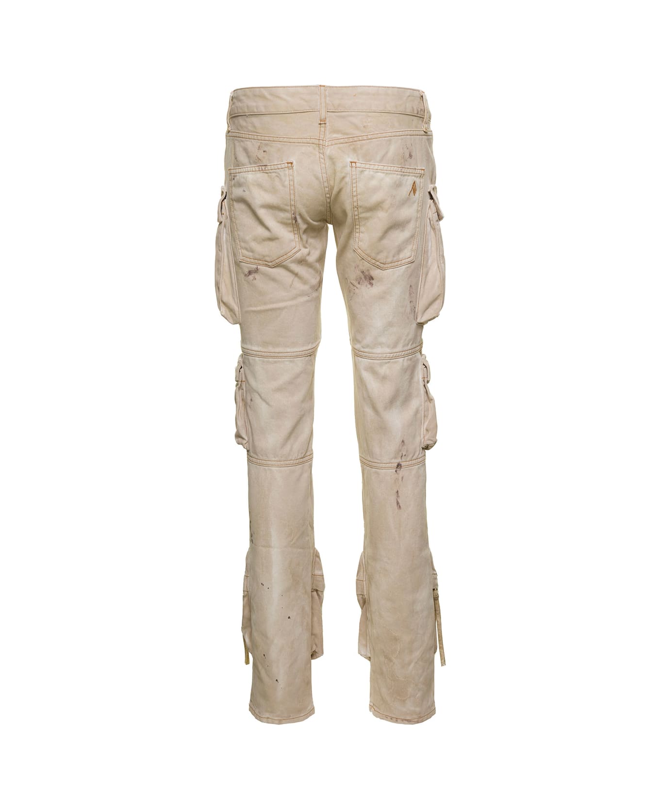 The Attico 'essie' Beige Low Waisted Jeans With Cargo Pockets And Logo Embroidery In Cotton Denim Woman - Beige