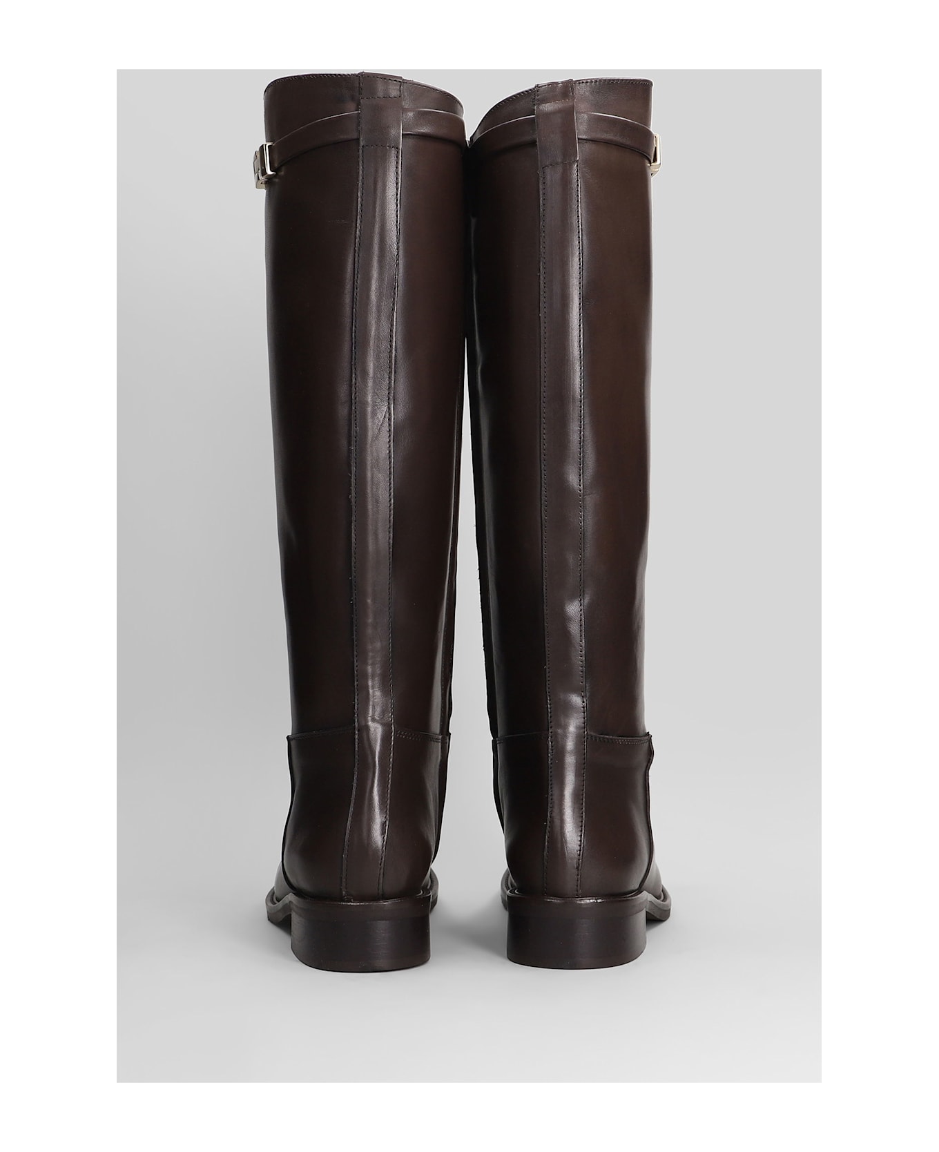 Julie Dee Low Heels Boots In Dark Brown Leather - dark brown