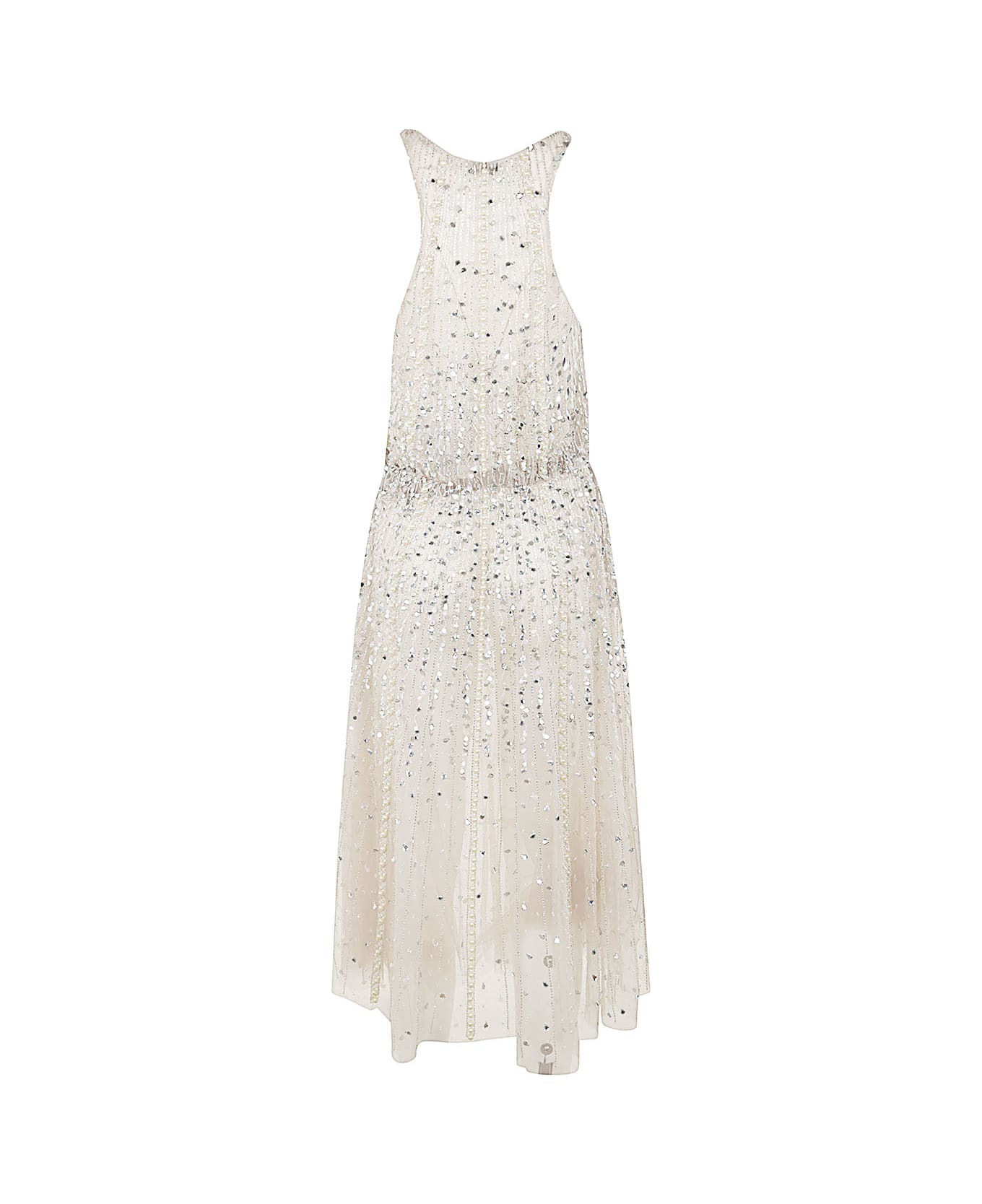 Elisabetta Franchi Sleeveless Dress With Pearls - Silver