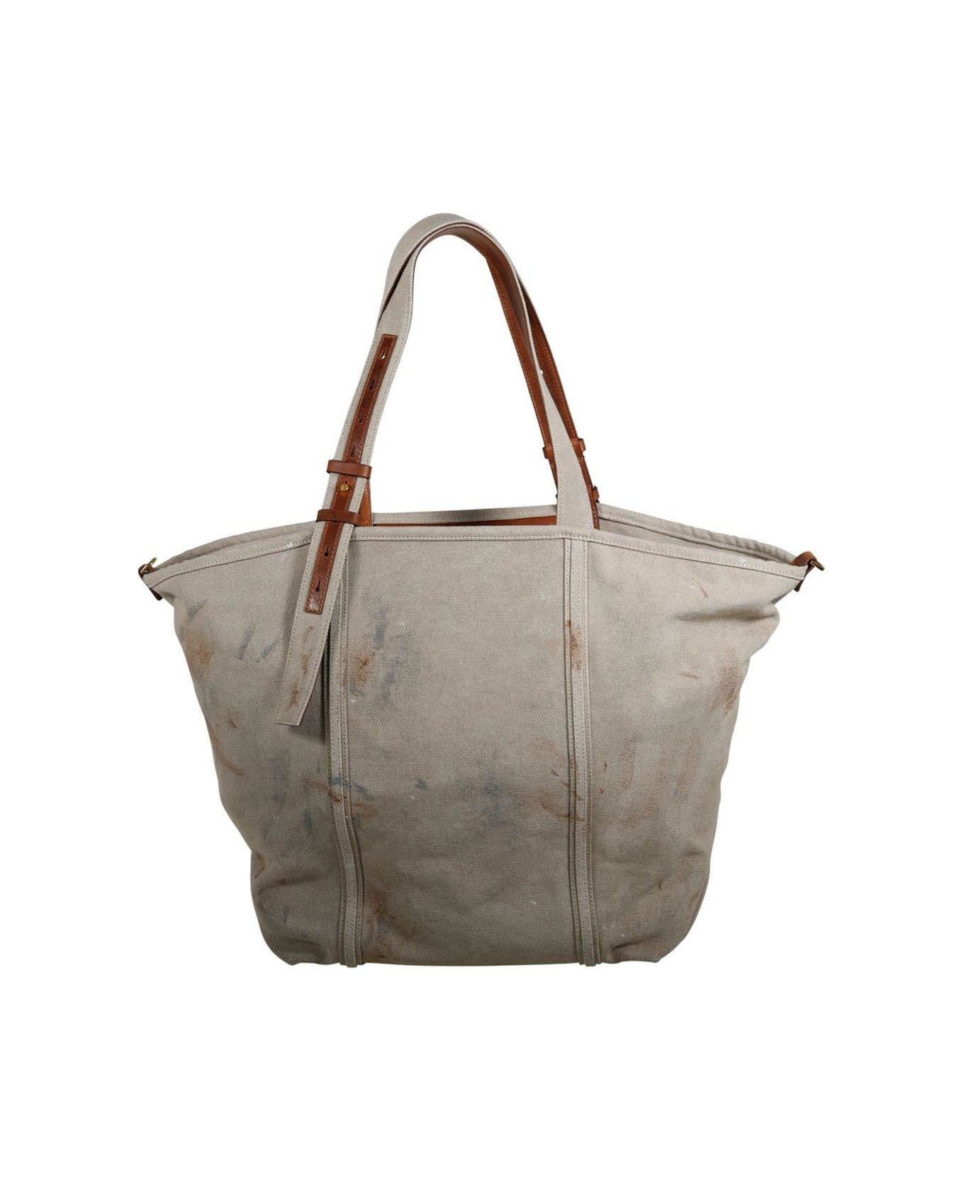 Golden Goose Logo Printed Distressed Tote Bag - Tortora