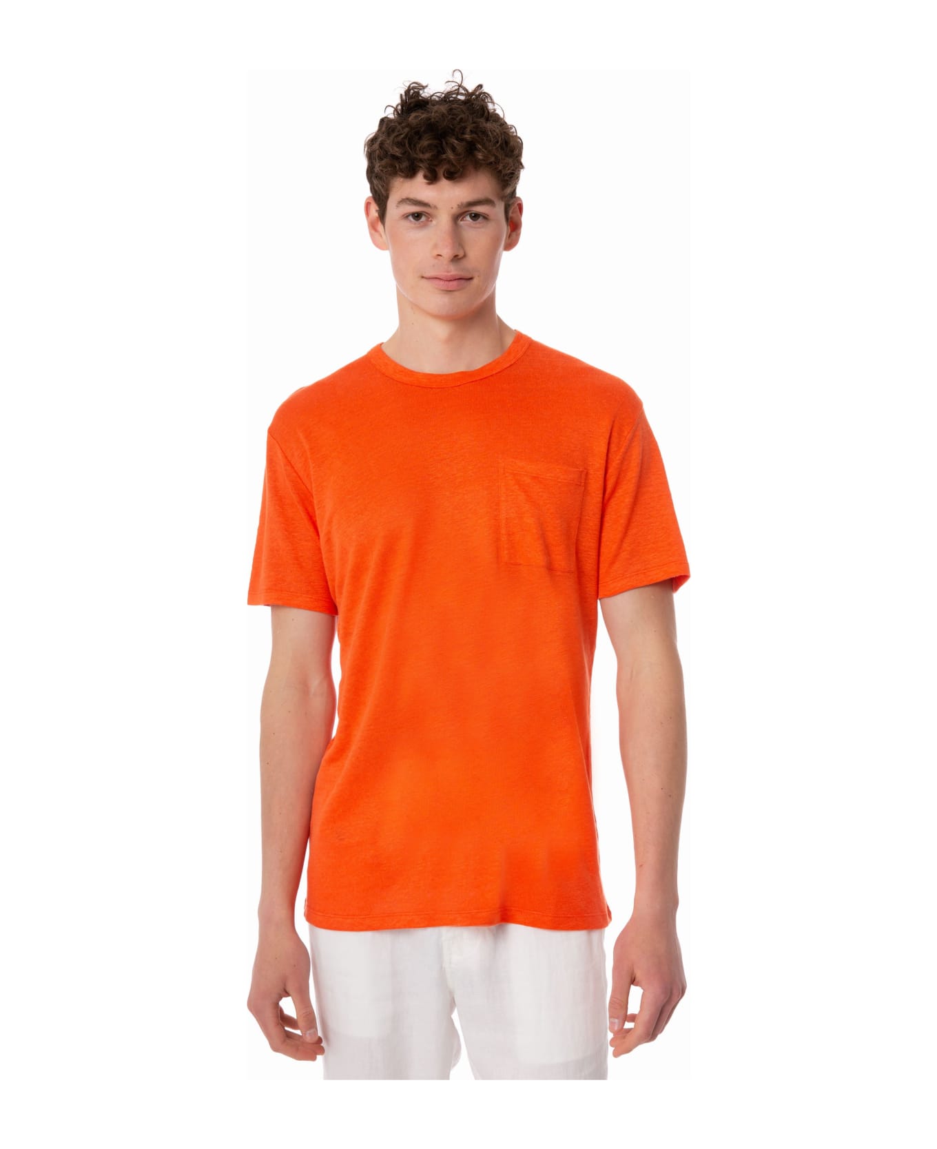 MC2 Saint Barth Man Orange Linen Jersey T-shirt - ORANGE