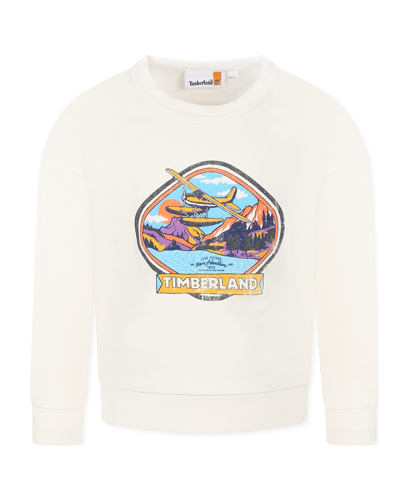 Timberland Ivory Sweatshirt For Boy With Logo And Print - Ivory