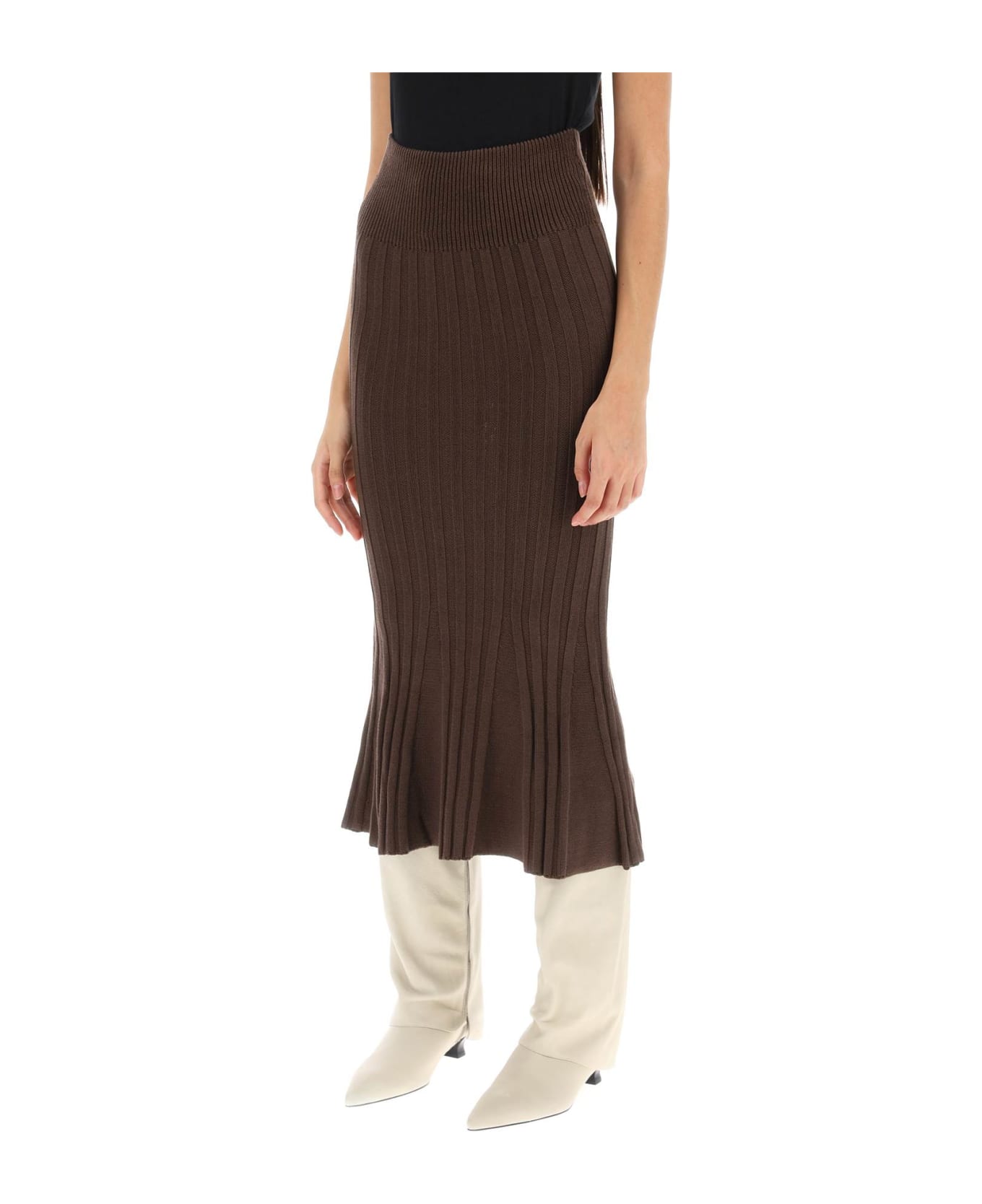 Paloma Wool Mauri Midi Skirt In Ribbed Knit - Brown