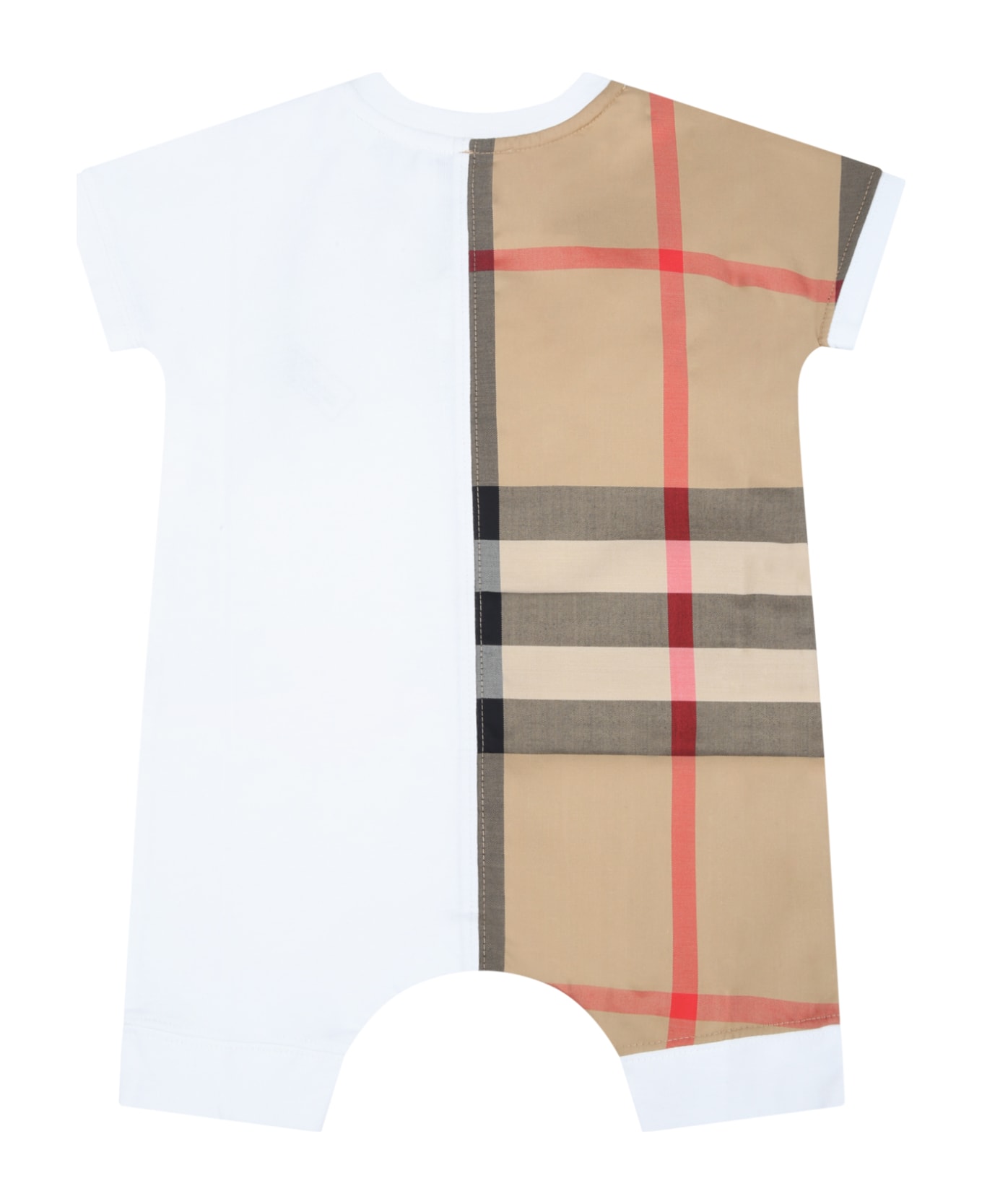 Burberry White Romper For Baby Kids With Logo - White ボディスーツ＆セットアップ