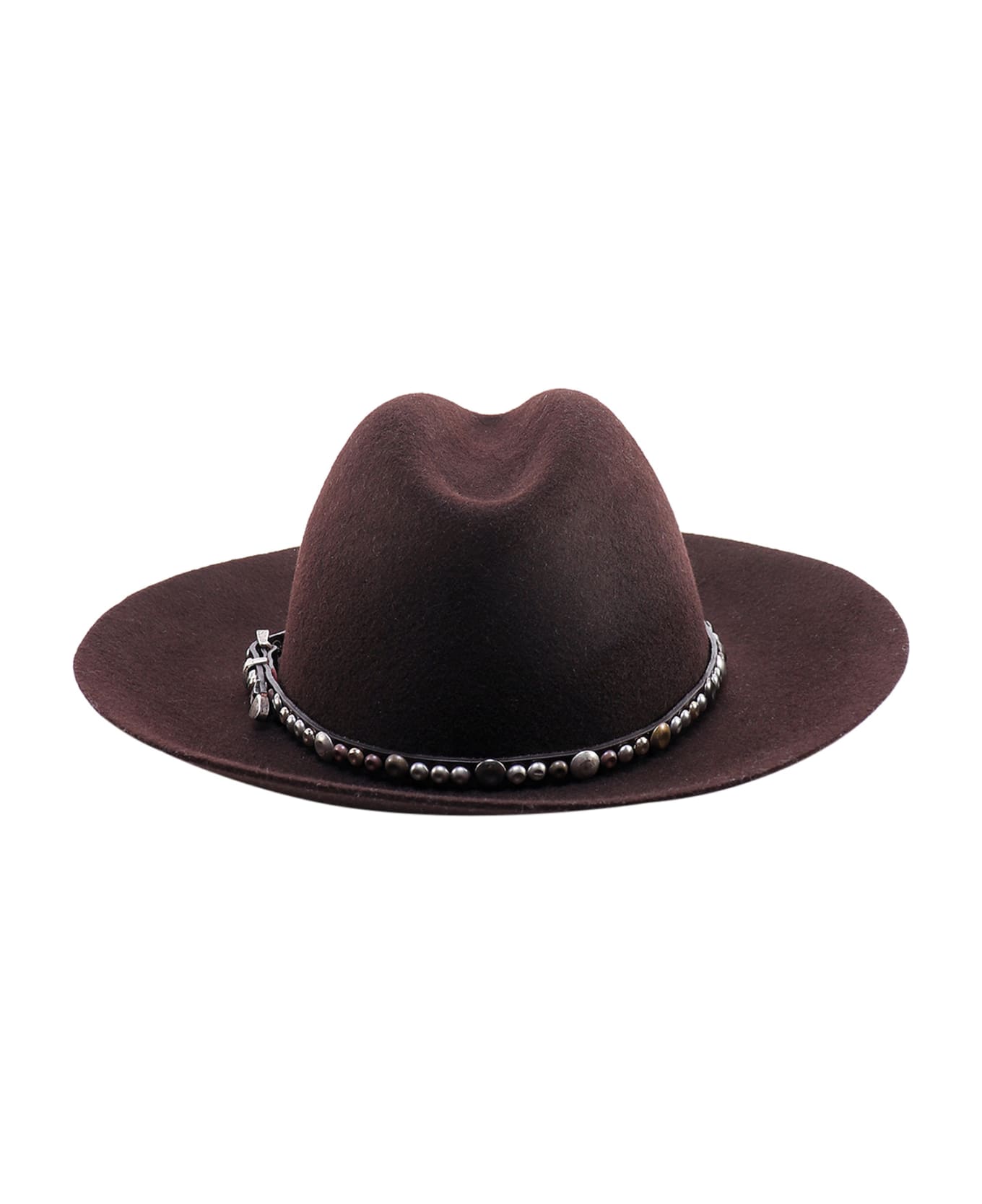 Golden Goose Golden Fedora Hat Felt With Studded Leather Belt - Brown 帽子