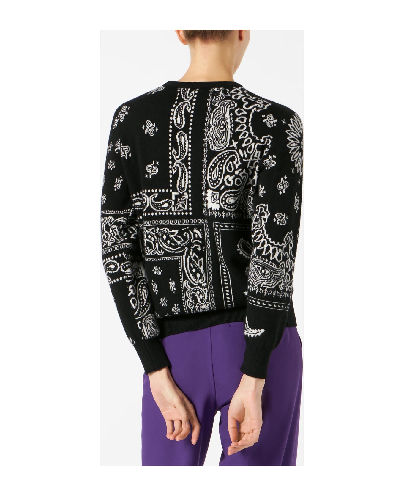 MC2 Saint Barth Woman Sweater Blended Cashmere Black Bandana Pattern - BLACK
