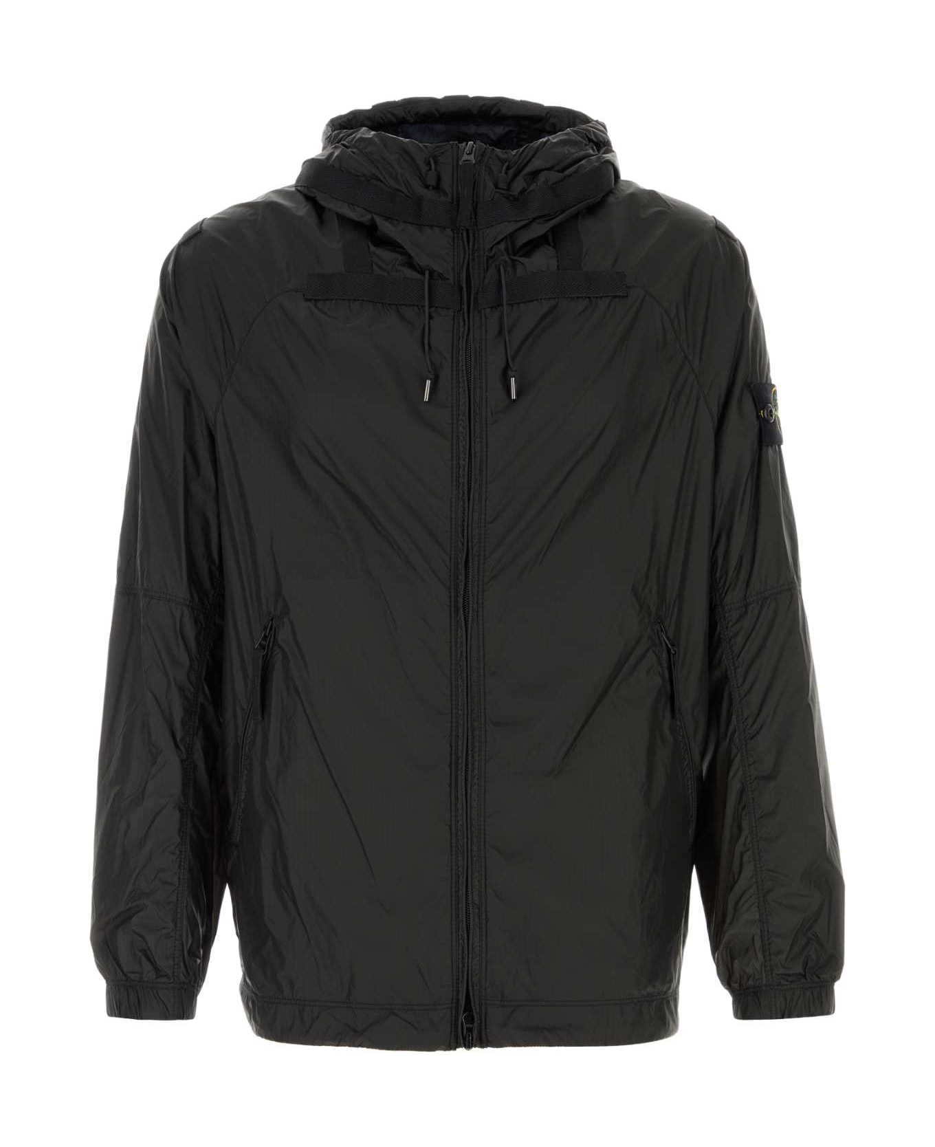 Stone Island Black Nylon Windbreaker - LEADGREY