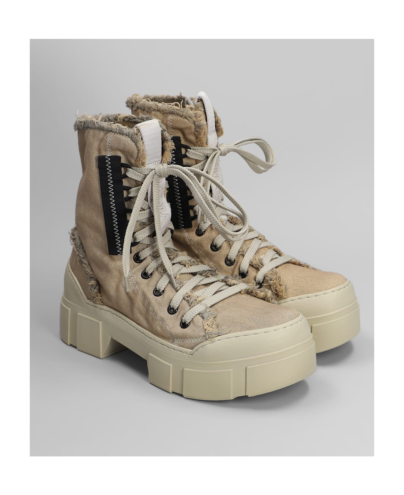Vic Matié Denim-enzini 305-355 Combat Boots In Beige Fabric - beige