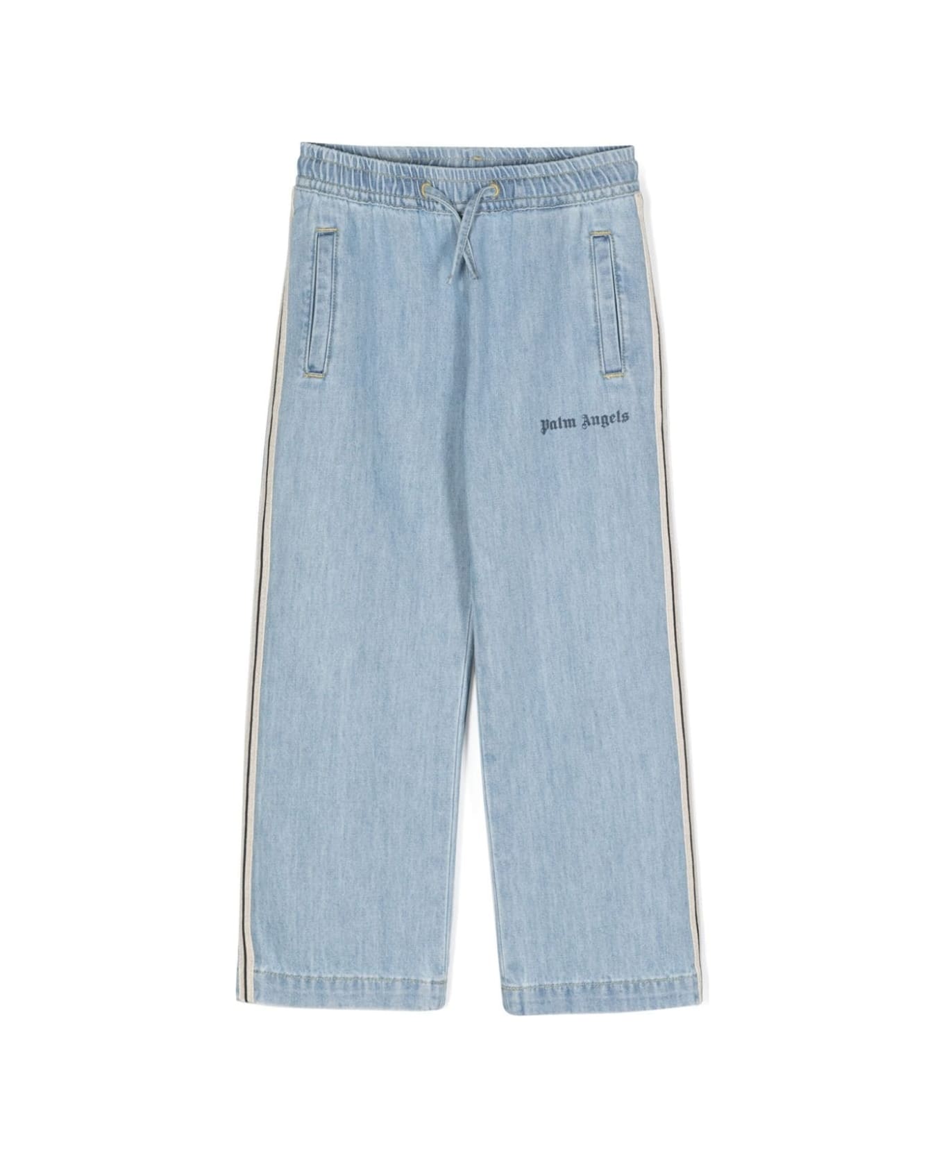 Palm Angels Light Blue Jeans With Drawstring In Cotton Boy - Blu