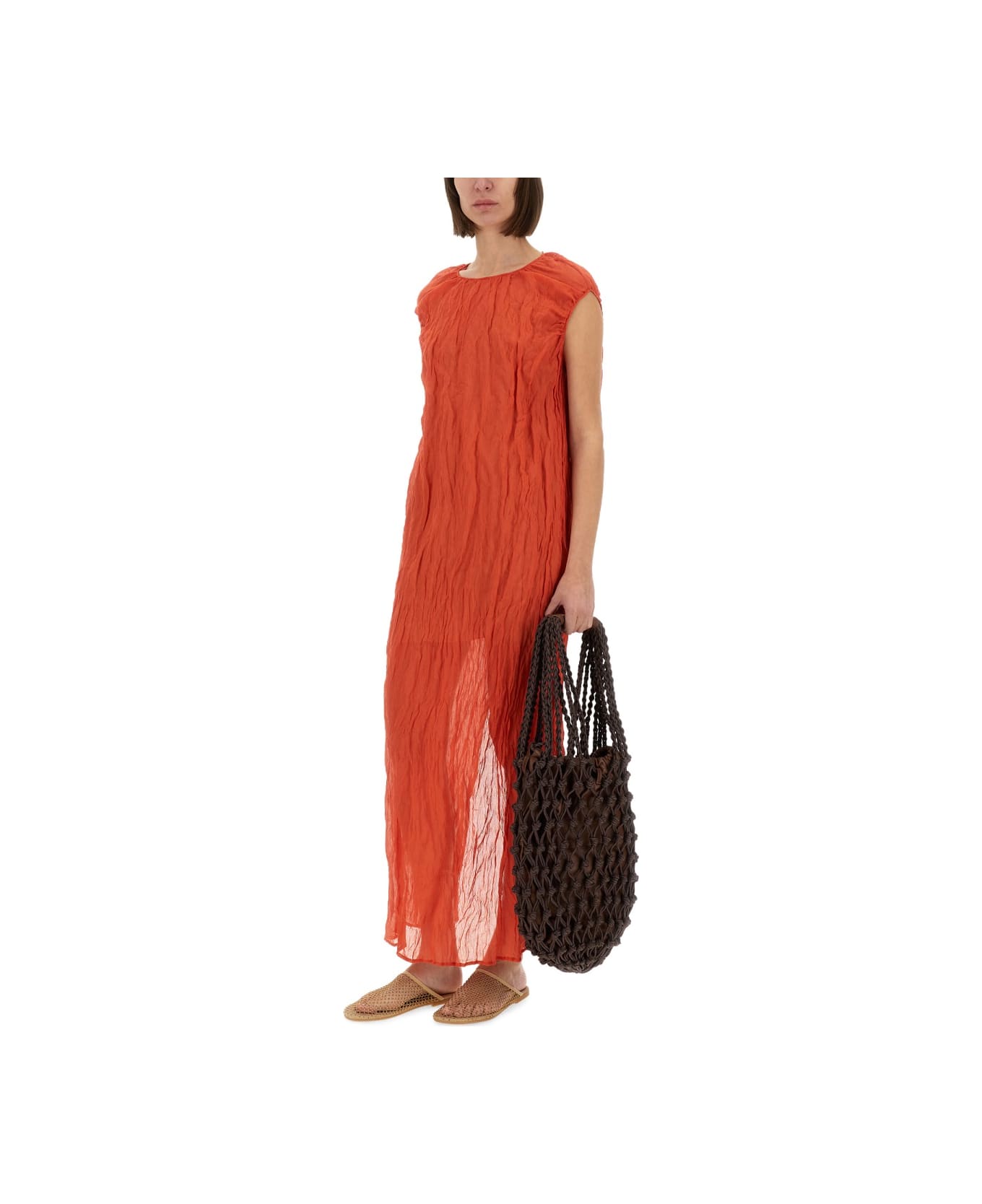 Alysi Metallic Gauze Longuette Dress - RED