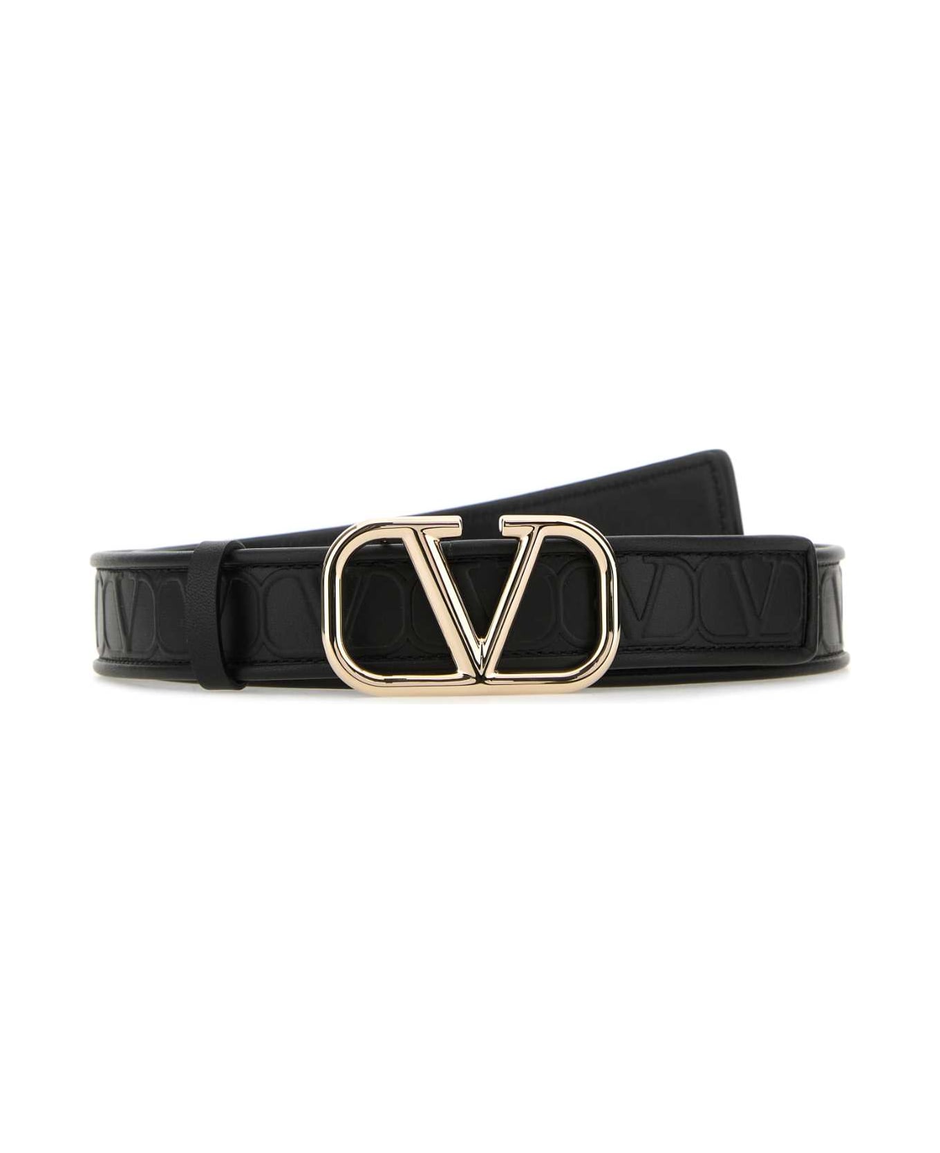 Valentino Garavani Black Leather Vlogo Signature Belt - NERO ベルト