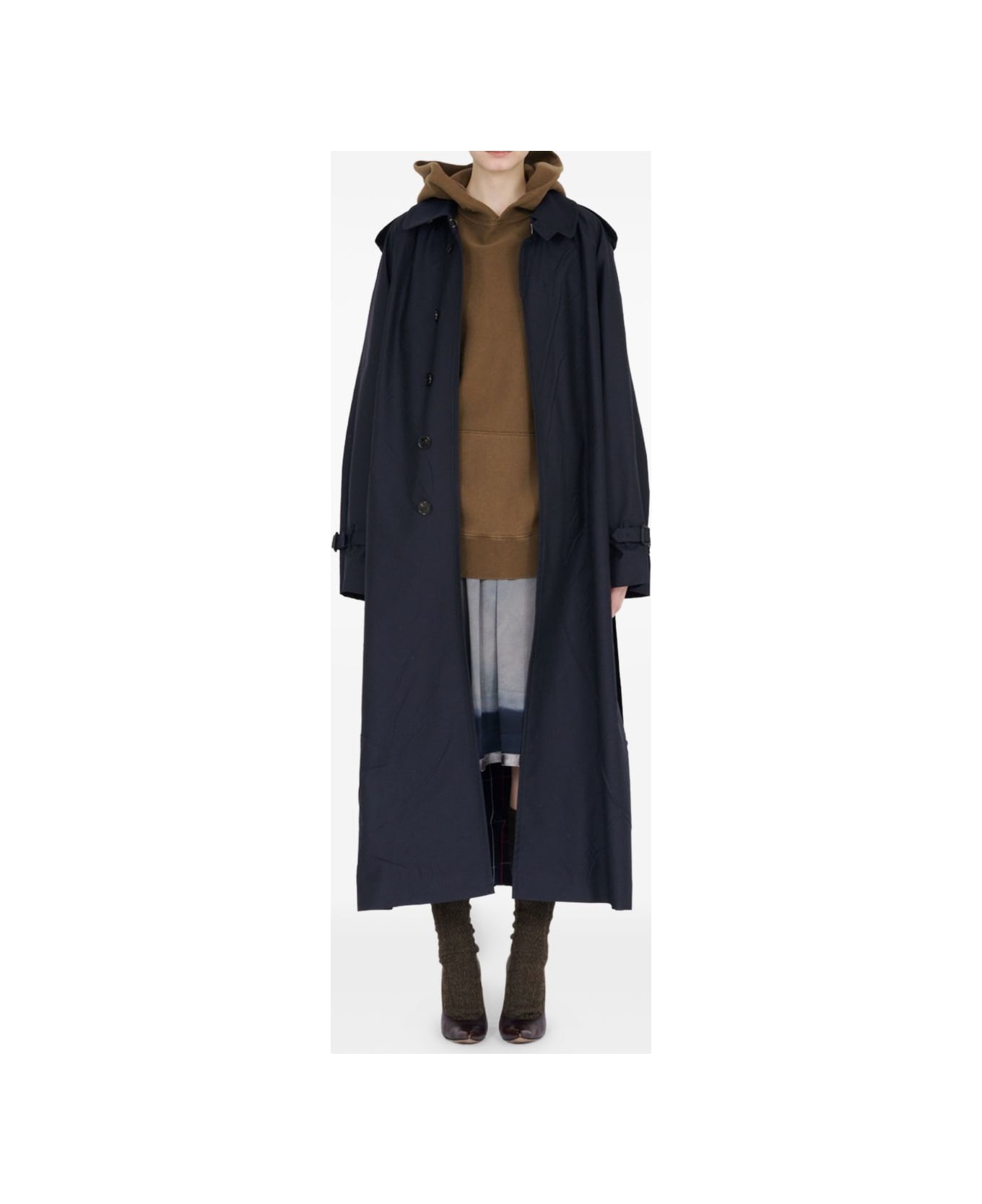 Maison Margiela Wool Blend Trench Coat - Blue