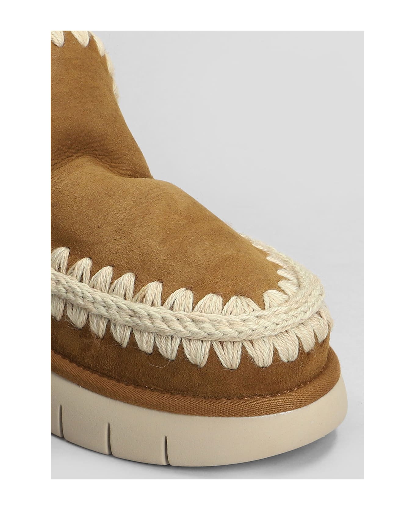 Mou Eskimo Bounce Low Heels Ankle Boots In Brown Suede - brown