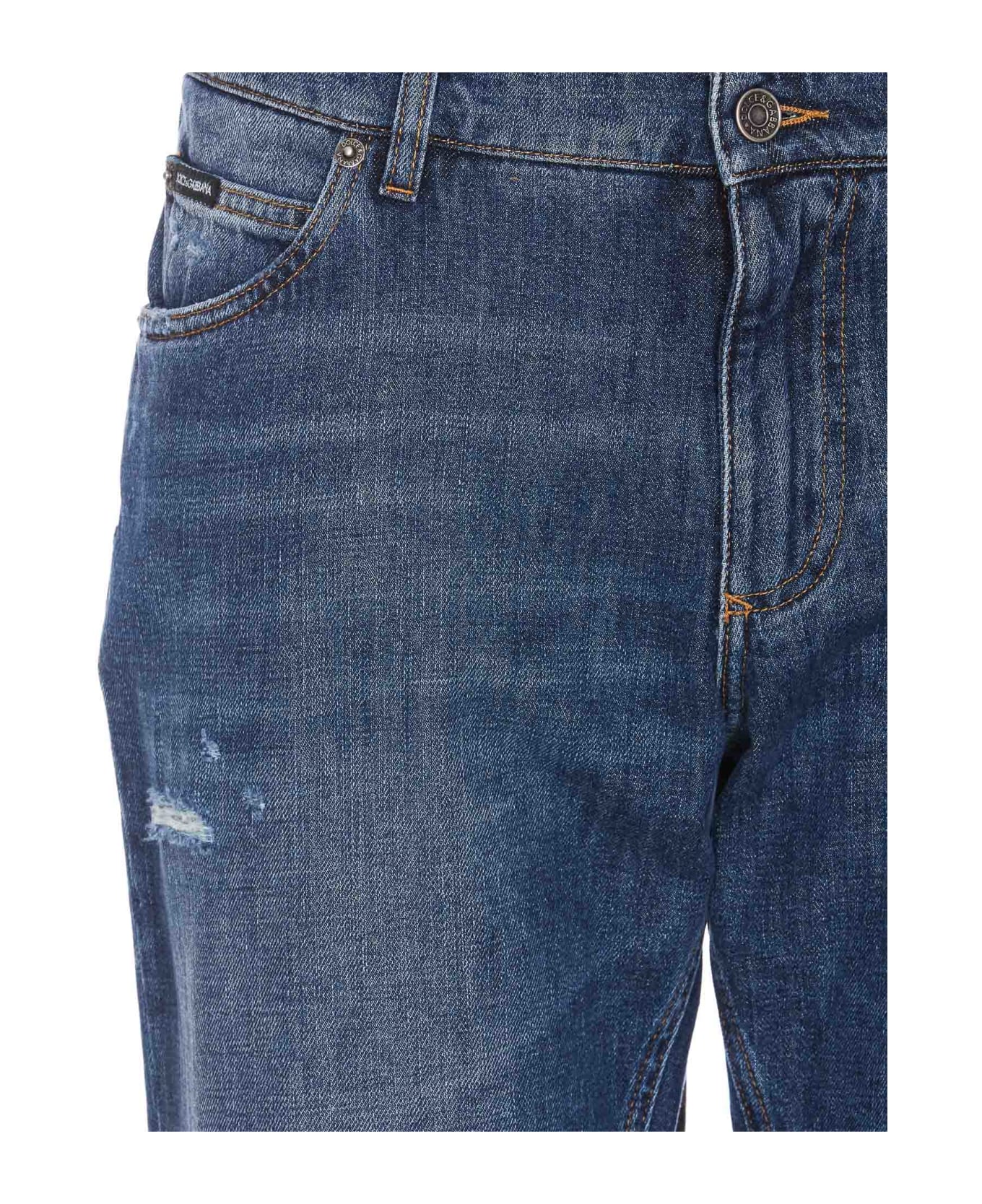 Dolce & Gabbana Straight Leg Distressed Jeans - BLU