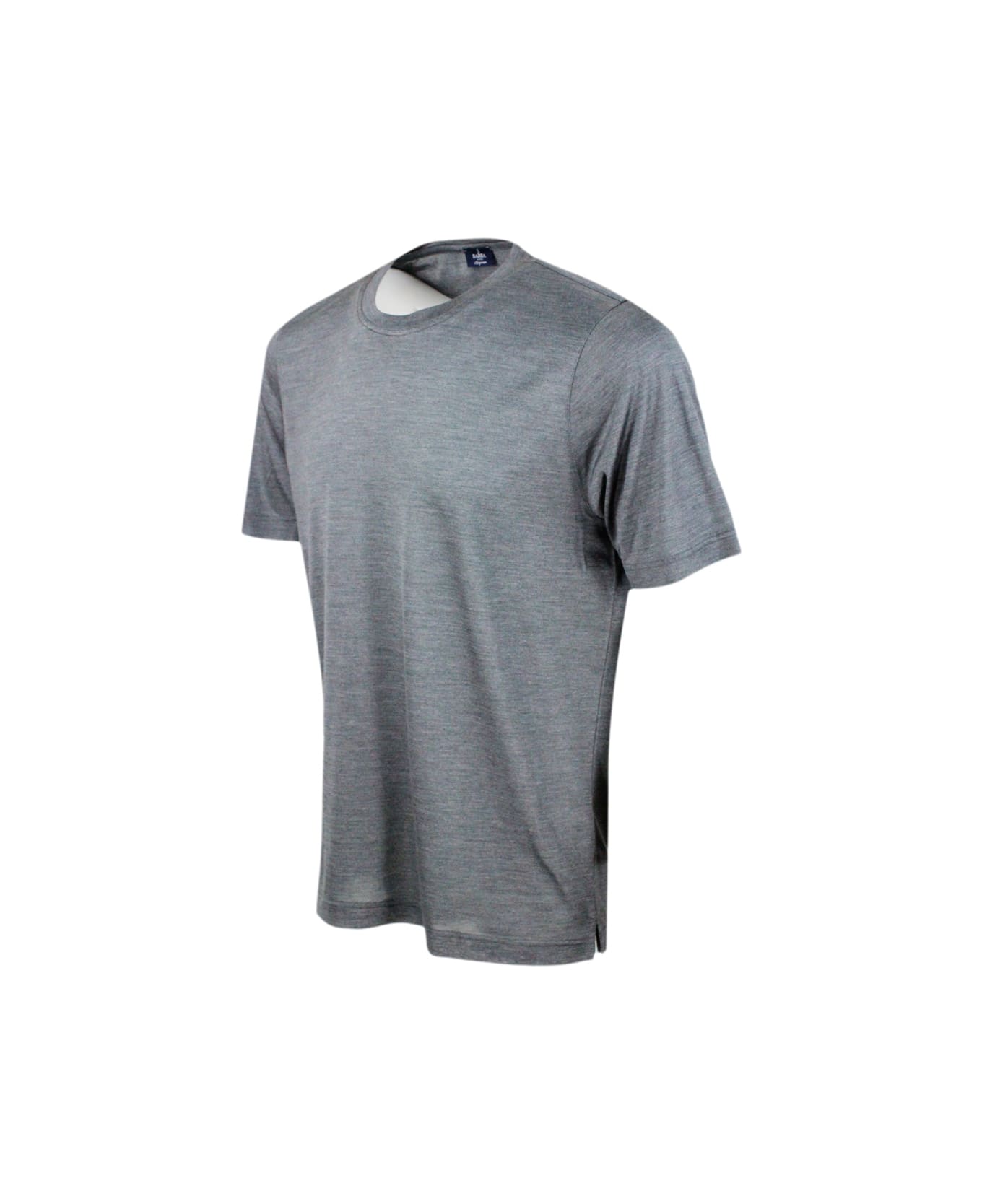 Barba Napoli 100% Luxury Silk Crew-neck Short-sleeved T-shirt With Slits On The Bottom - Grey
