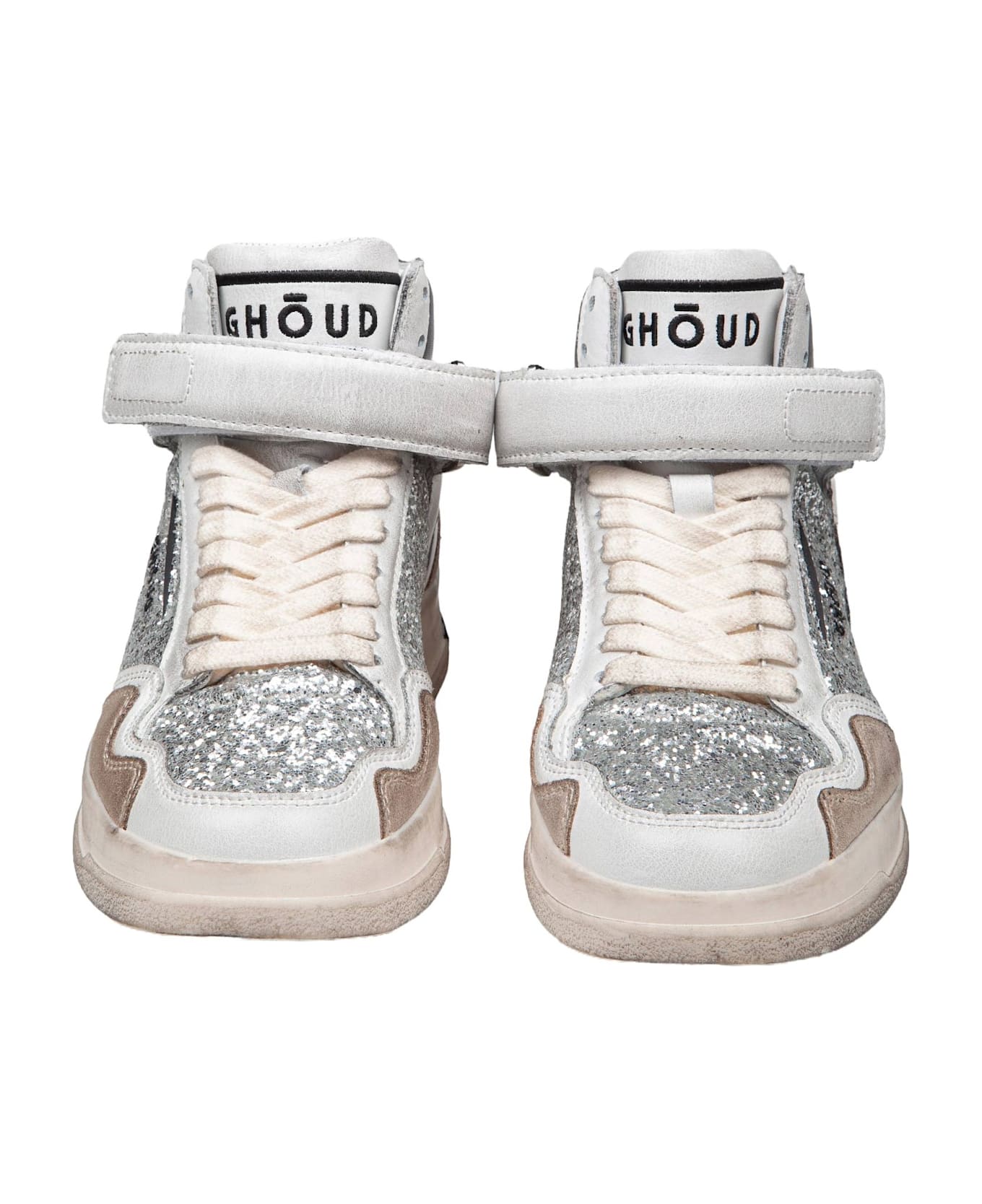 GHOUD Sneakers Tweener Mid In Leather With Silver Glitter - Gray / Black