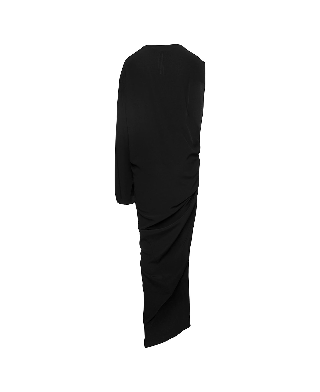 Rick Owens 'edfu' Long Black One-shoulder Draped Dress In Silk Blend Woman - Nero