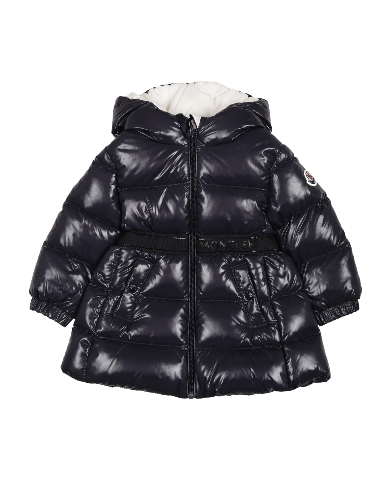 Moncler Bleu Alis Down Jacket For Baby Girl With Logo - Blue
