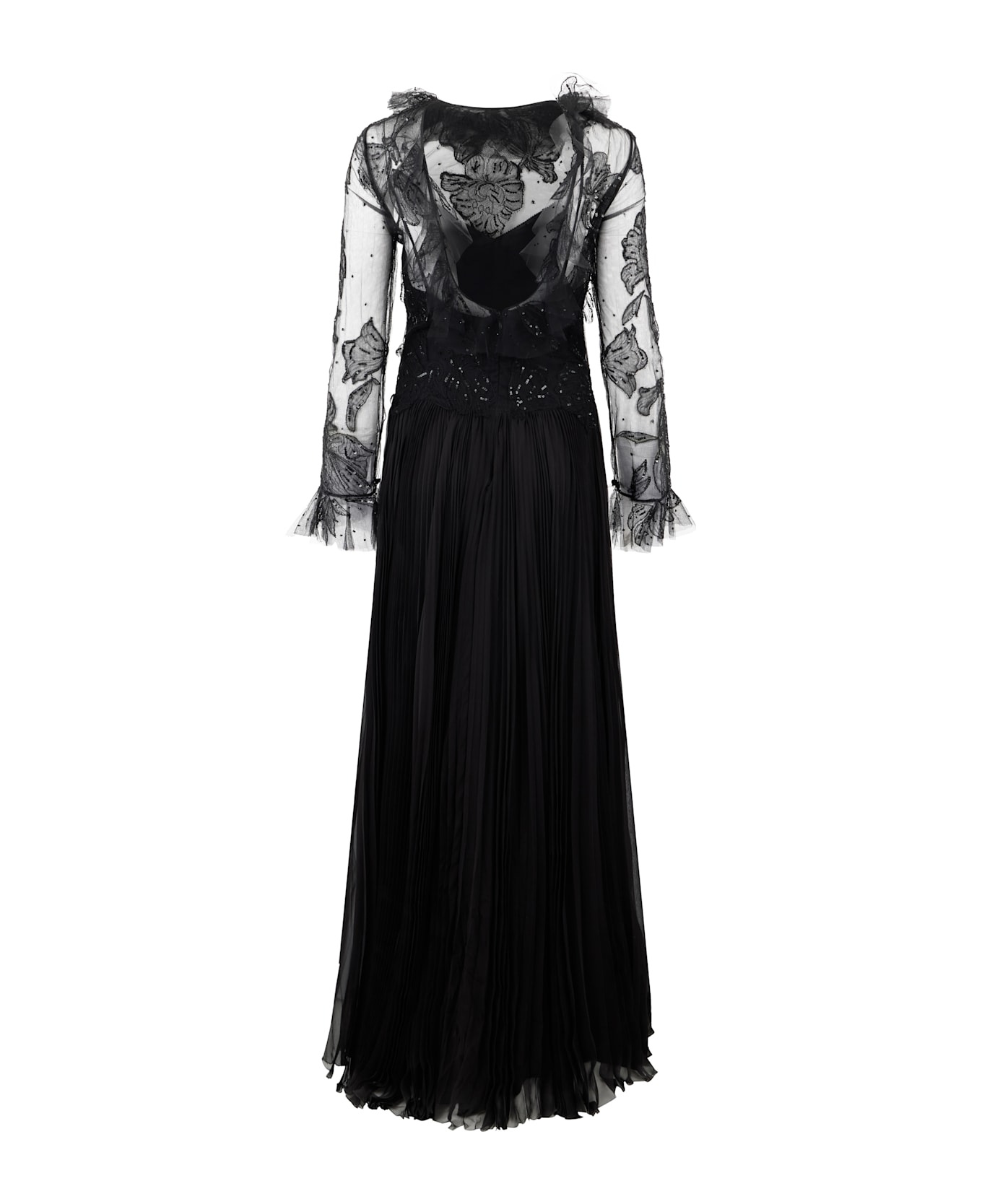 Valentino Garavani Elegant Long Dress In Black With Lace - black