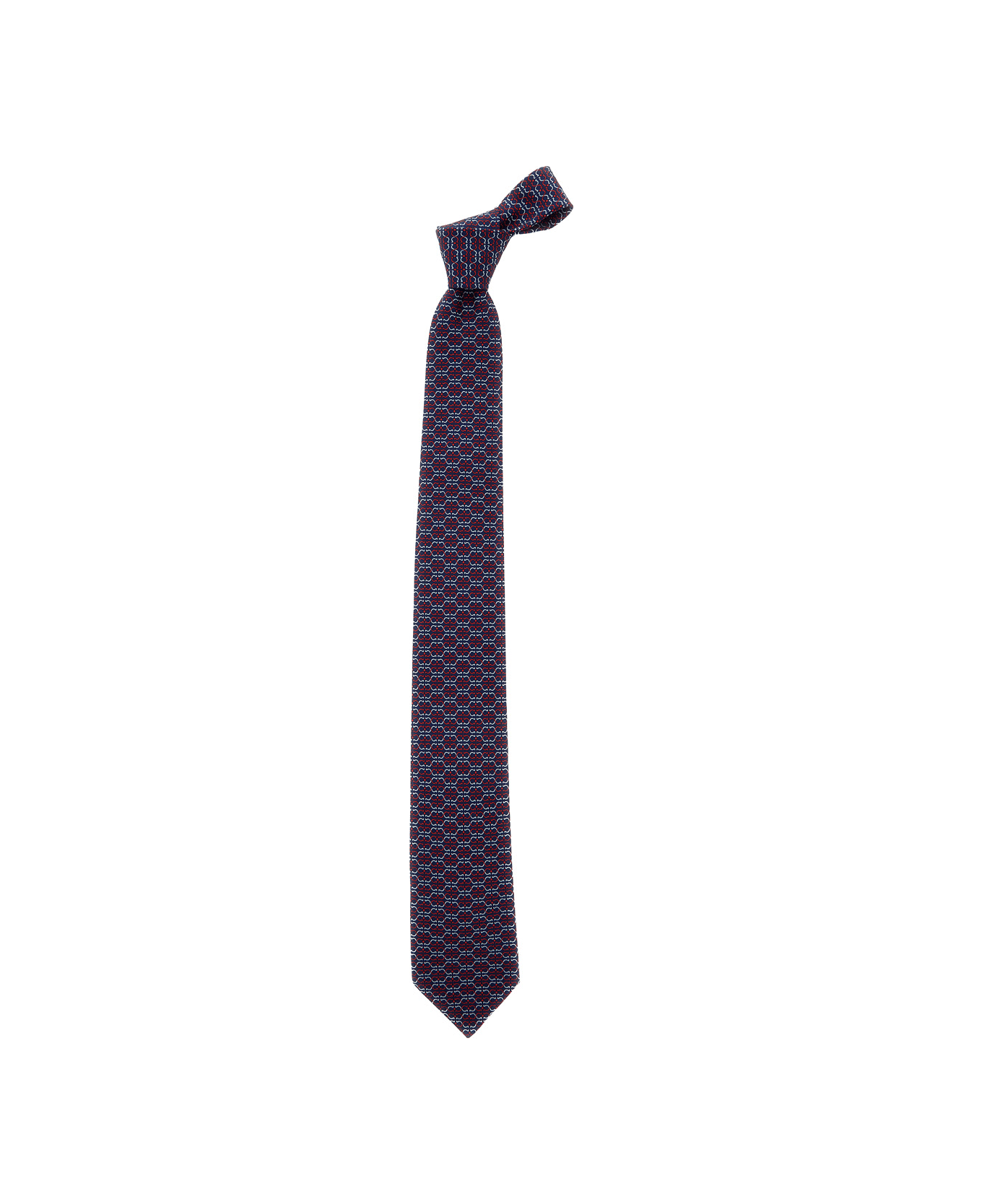 Ferragamo Multicolor Tie With All-over Print In Silk Man - BLUE/RED