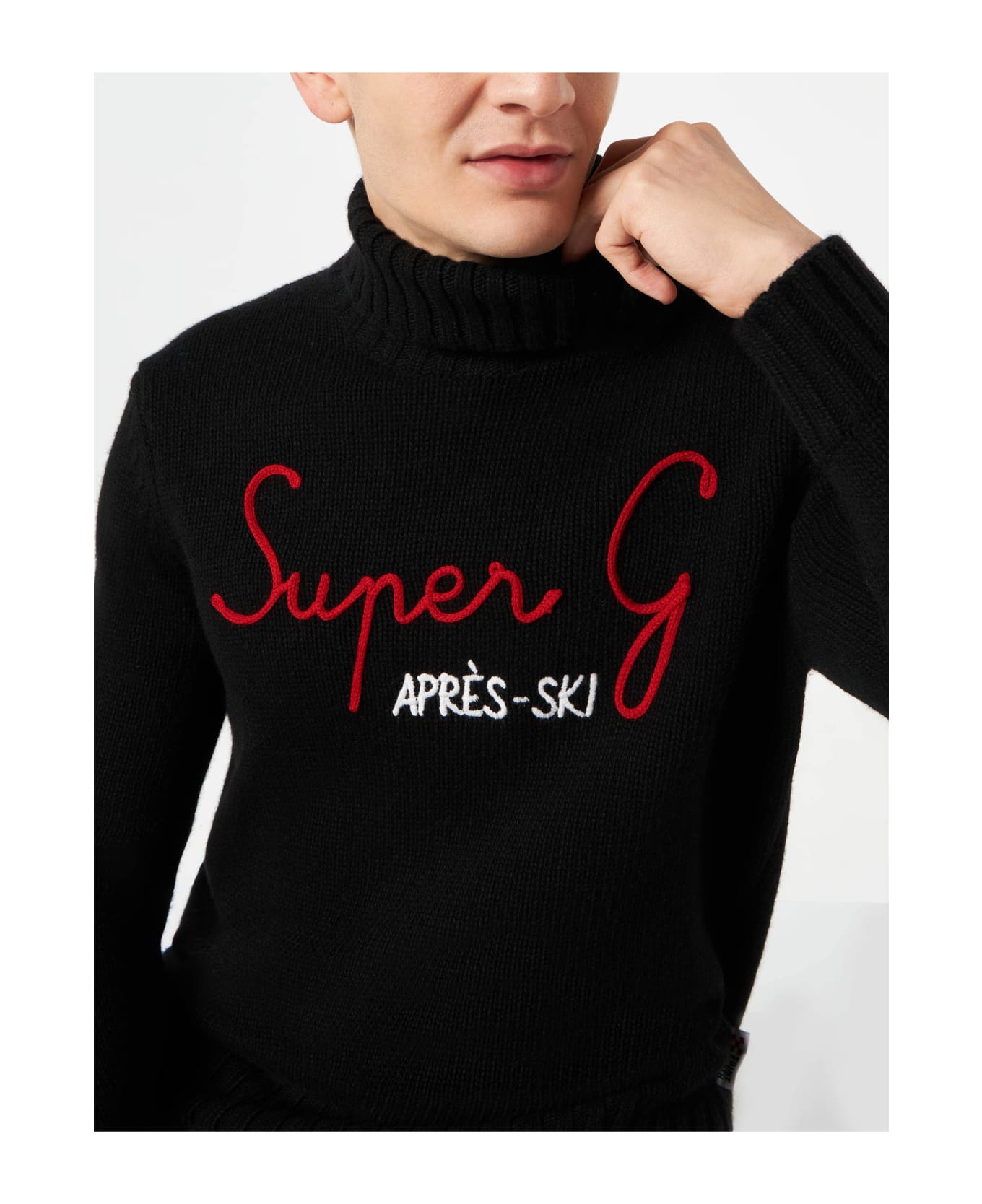 MC2 Saint Barth Man High Neck Sweater With Super G Embroidery | Super G Special Edition - BLACK