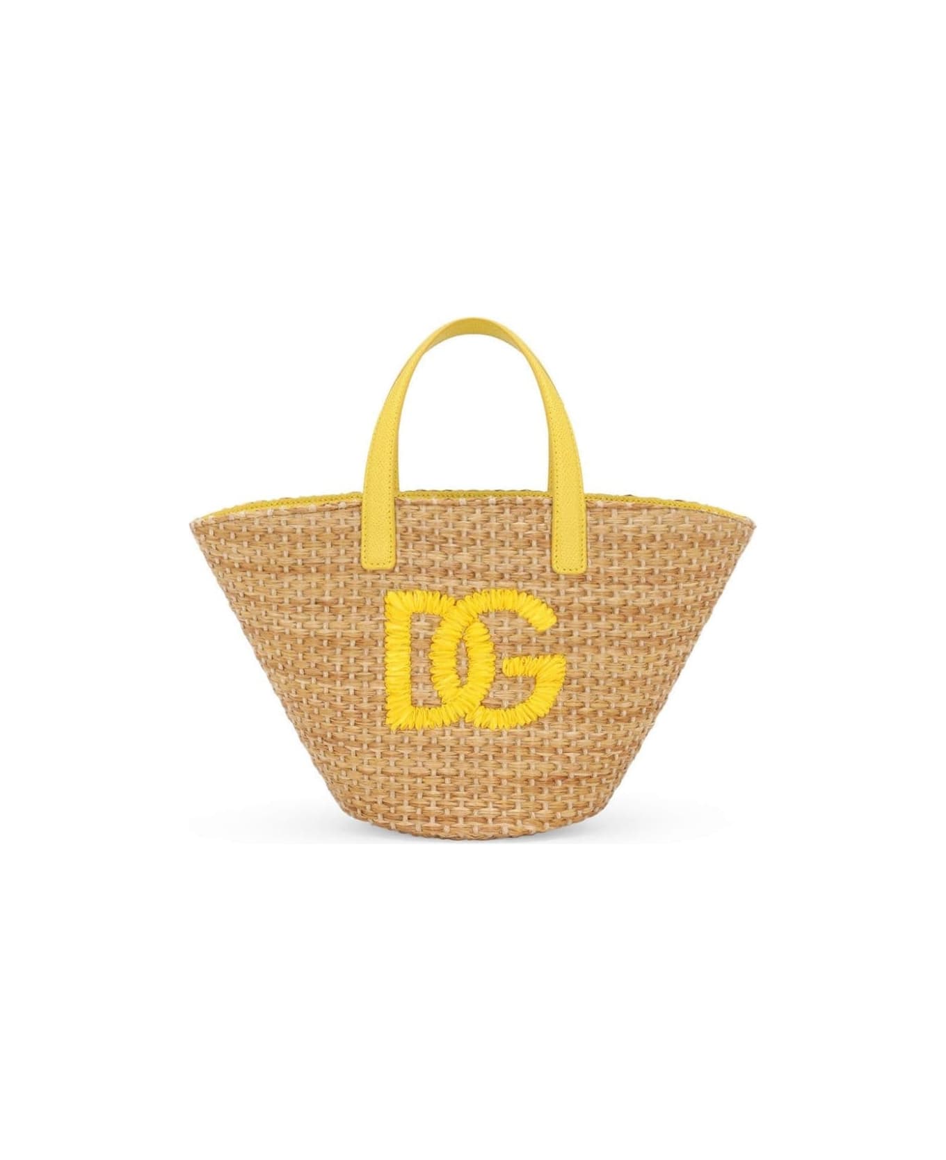 Dolce & Gabbana Straw Bag With Yellow Dg Logo - Yellow