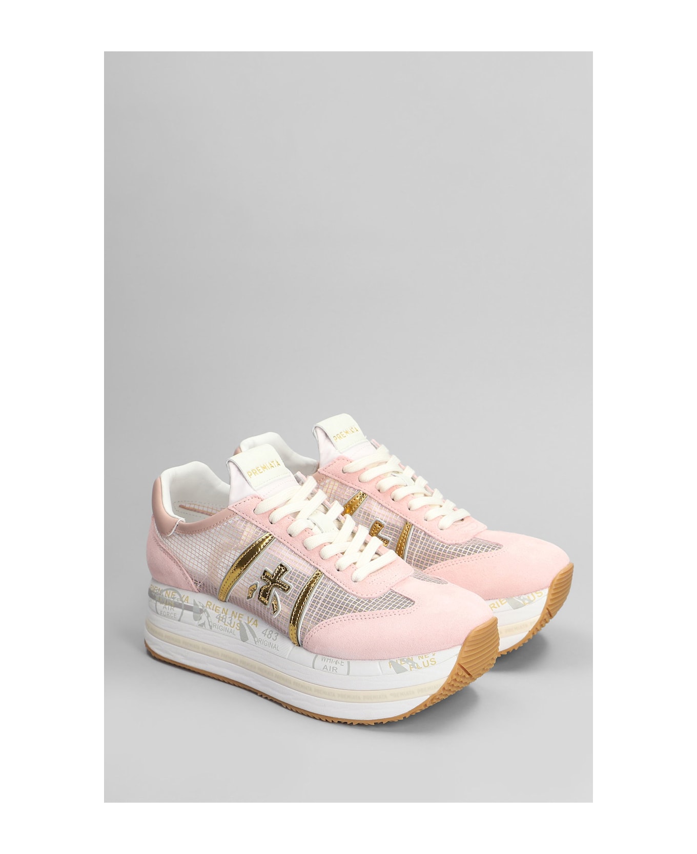 Premiata Beth Sneakers In Rose-pink Suede And Fabric - rose-pink