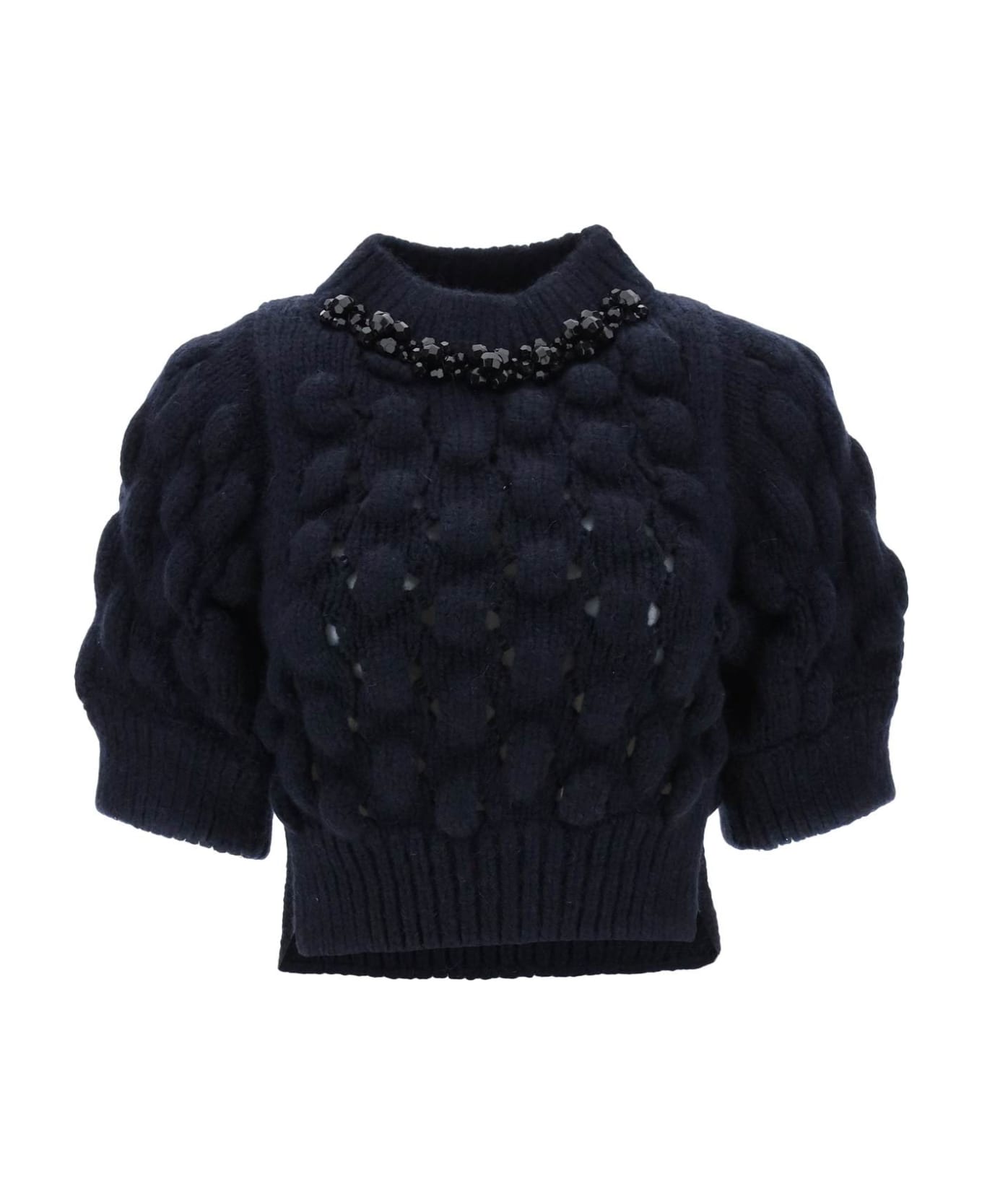 Simone Rocha Short Sleeve Bubble Knit Alpaca Sweater - NAVY JET (Blue)