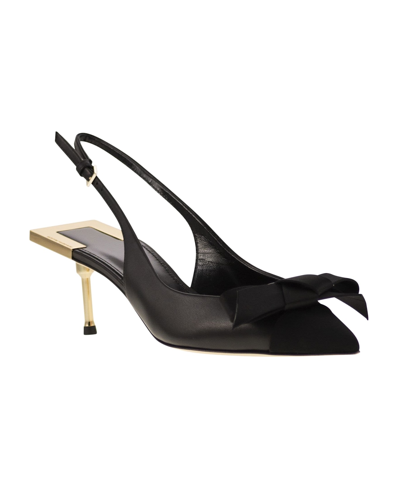 Elisabetta Franchi Nappa Leather Slingback With Satin Bow - Black