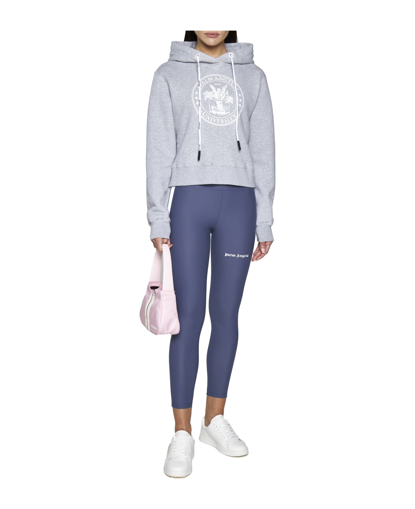 Palm Angels Grey College Hoodie In Cotton Woman - Grey フリース