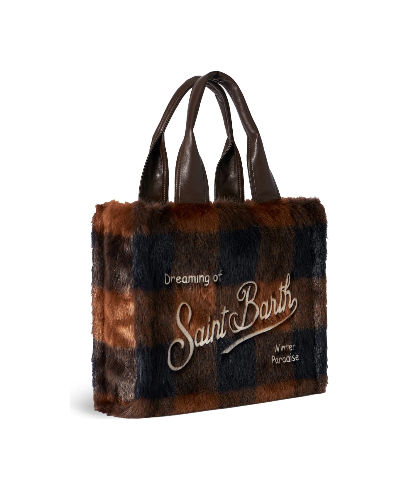 MC2 Saint Barth Brown Check Furry Flavea Handbag