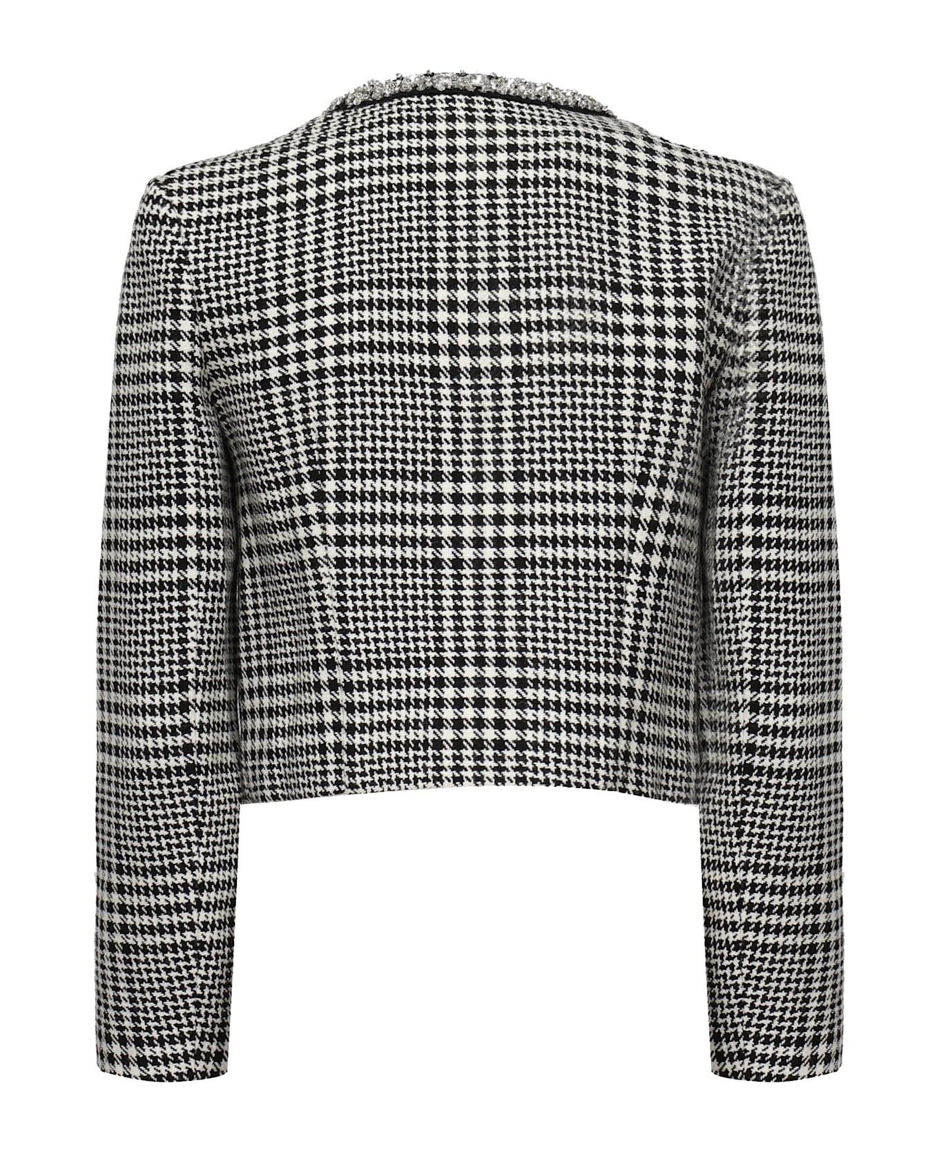 self-portrait Houndstooth Jacket With Crystals - Nero