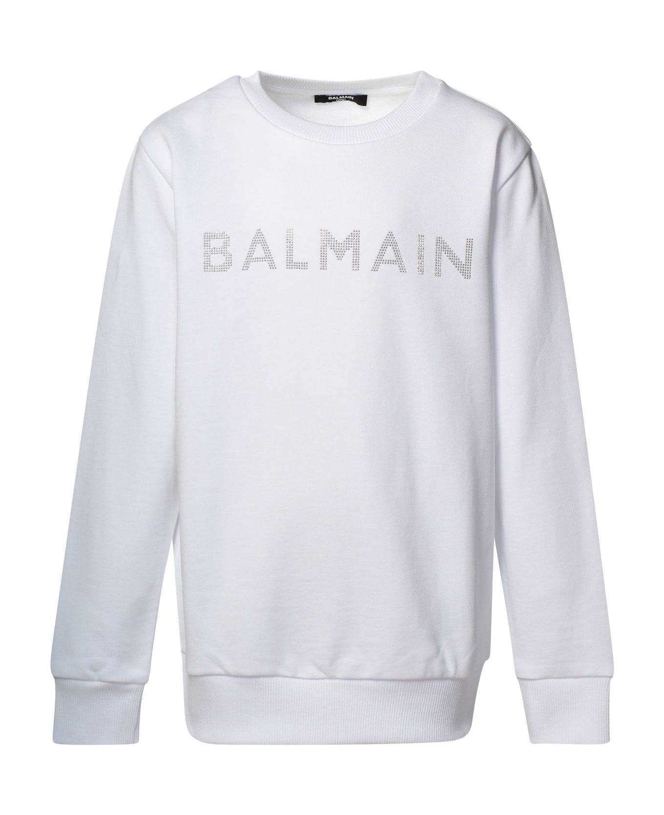 Balmain Logo Embellished Crewneck Sweatshirt - White/silver