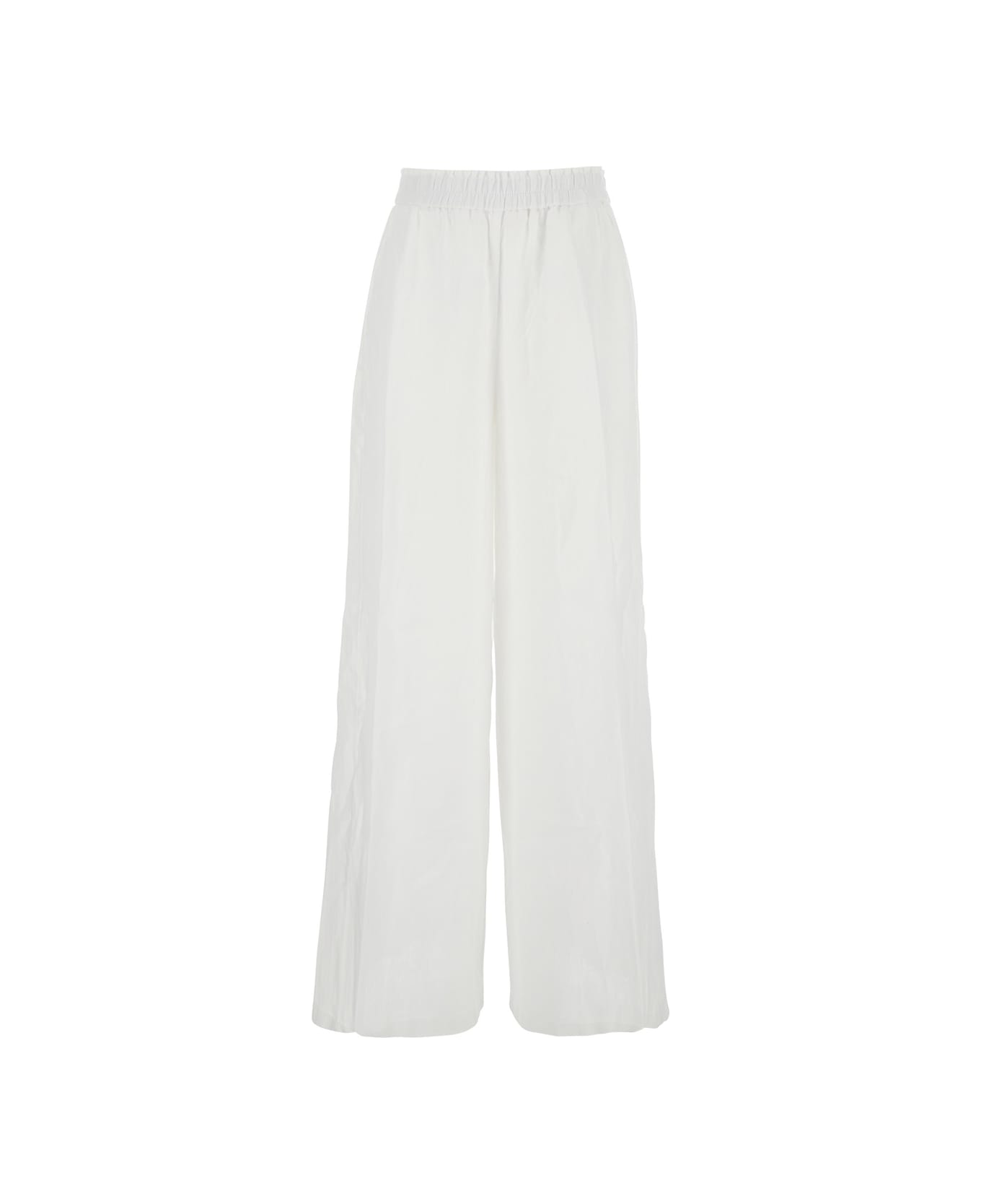 Momonì 
lucas
 White Pants With Elastic Waist And Pences In Linen Woman - White
